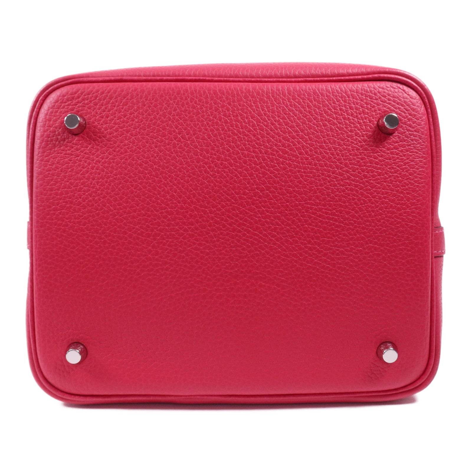 HERMES Clemence皮革Picotin MM銀扣手挽袋Rose Mexico