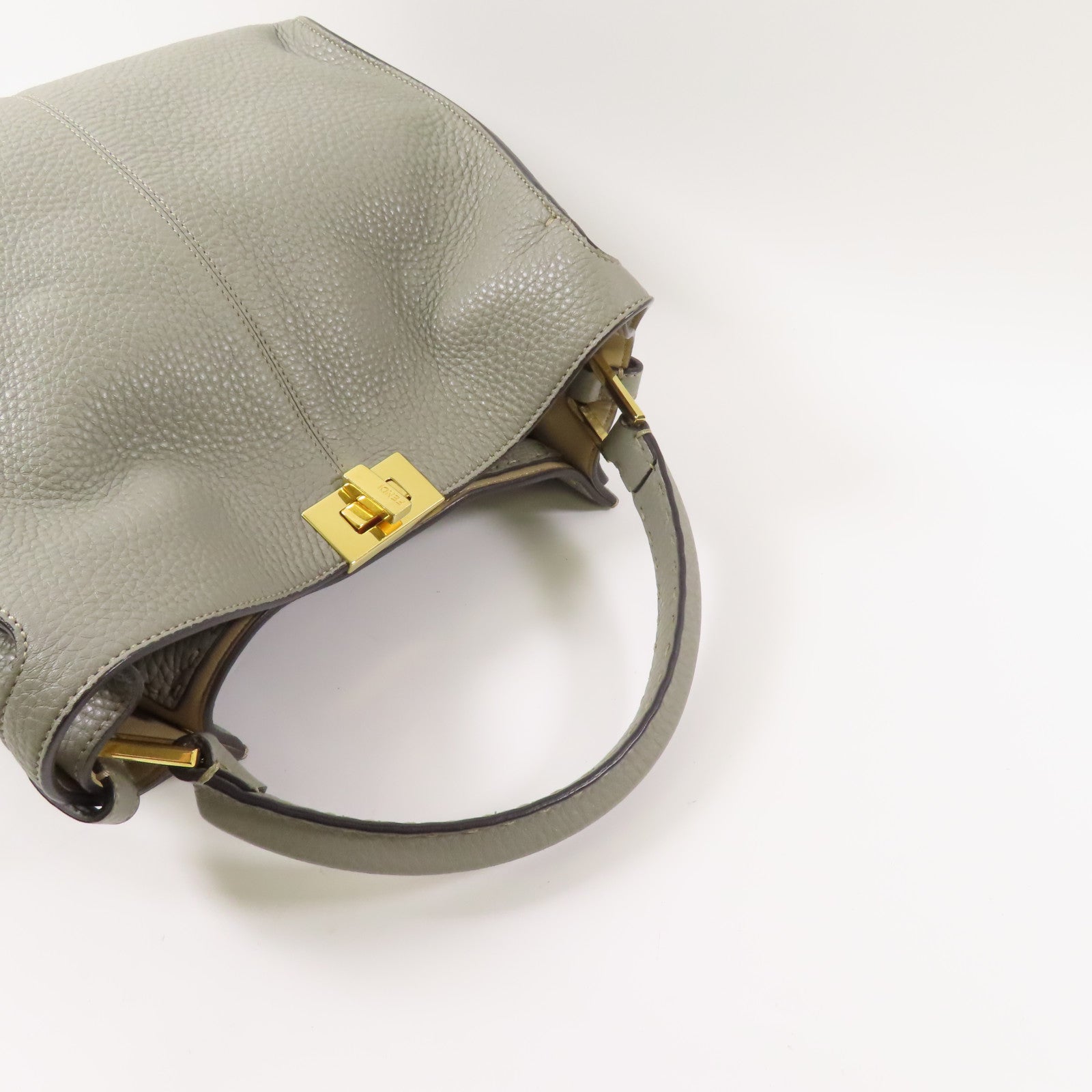 FENDI GHW Peekaboo X-Lite 2 Way Shoulder Handbag Calfskin Leather Gray