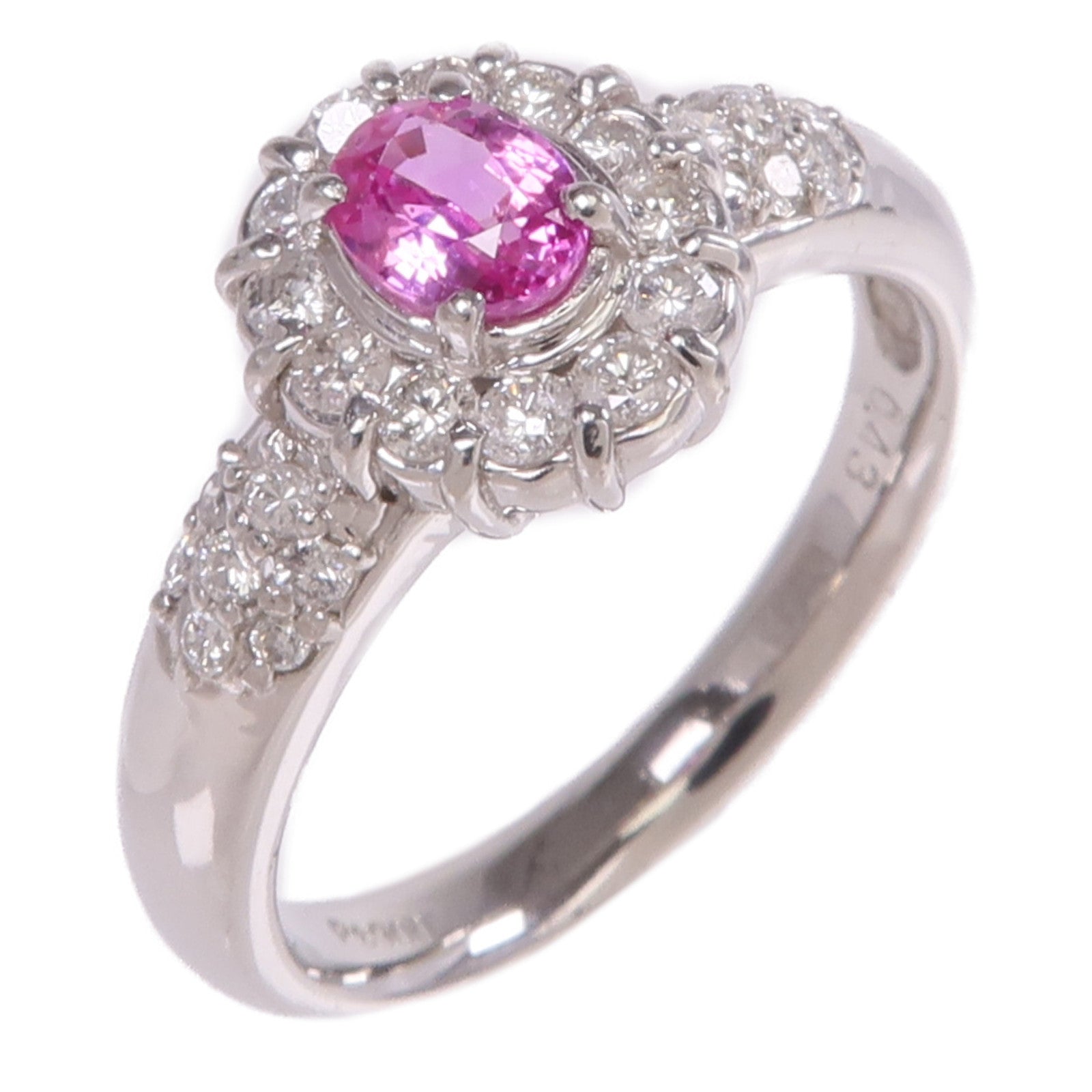 JEWELRY 【激減優惠】PT900鉑金Sapphire Diamond Ring粉紅色藍寶石/鑽石戒指US#7