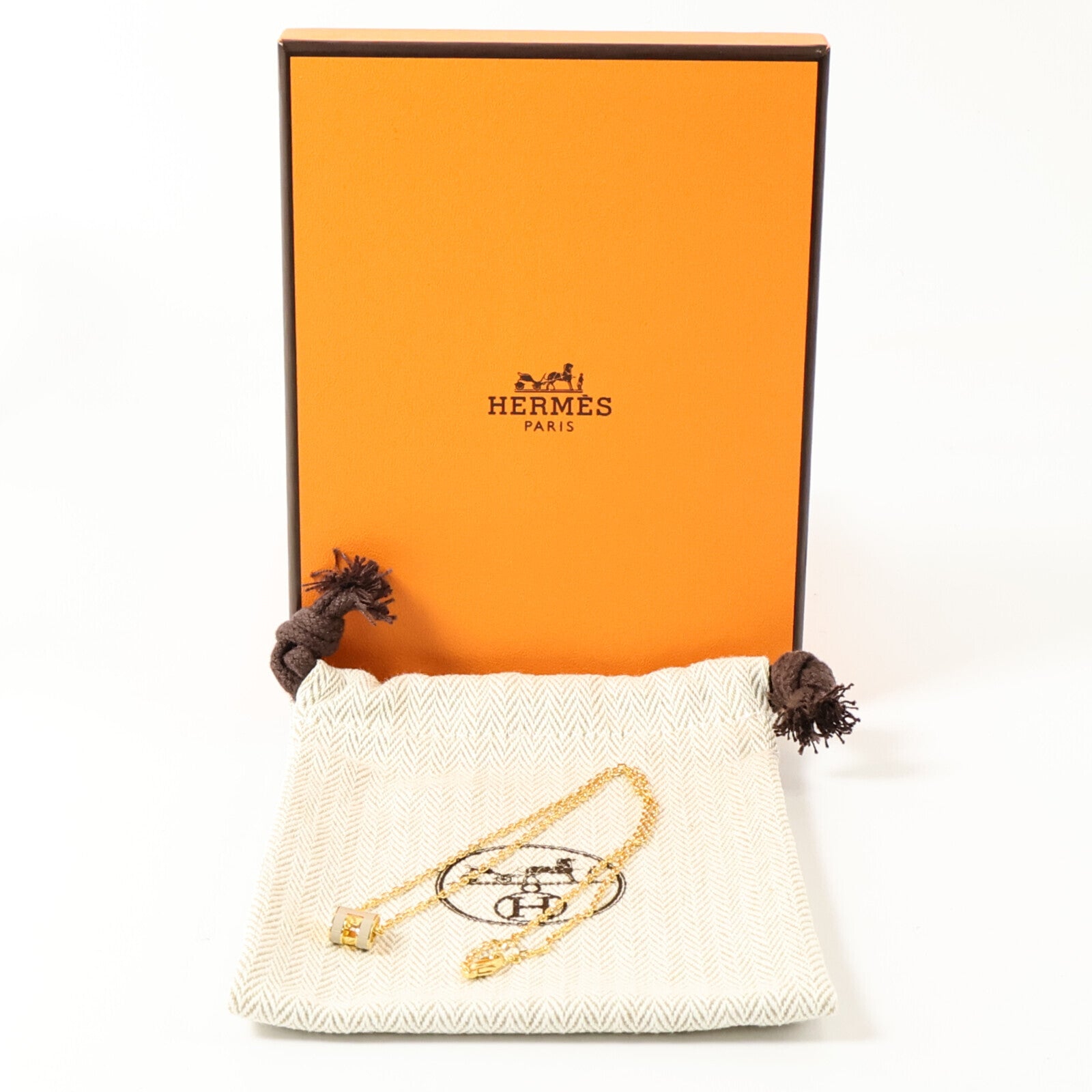 HERMES 金屬/琺瑯Mini Pop H Necklac金扣項鏈Marron Glace
