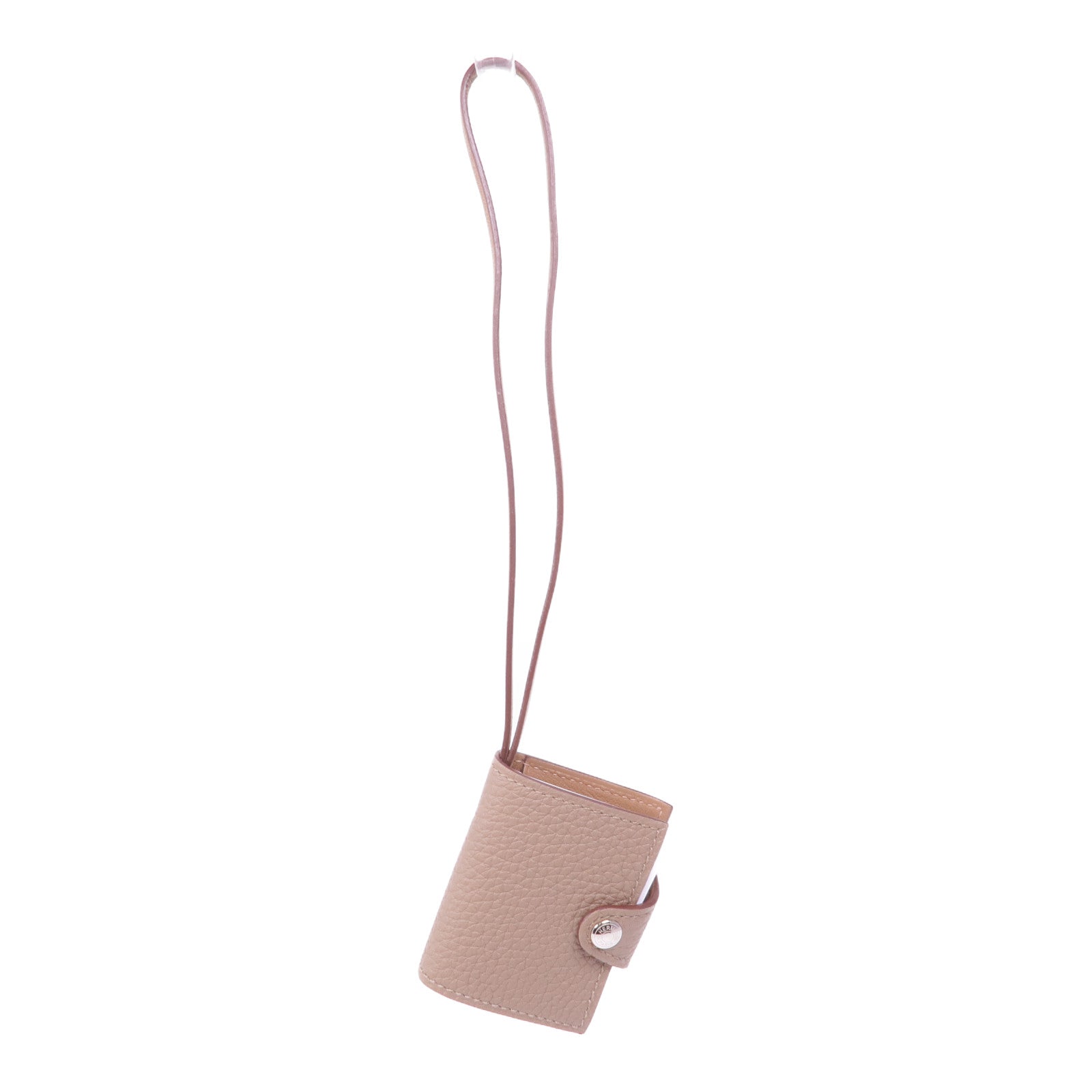 HERMES Clemence皮革Ulysse Nano Memo Pack Bag Charm銀扣掛飾Etoupe