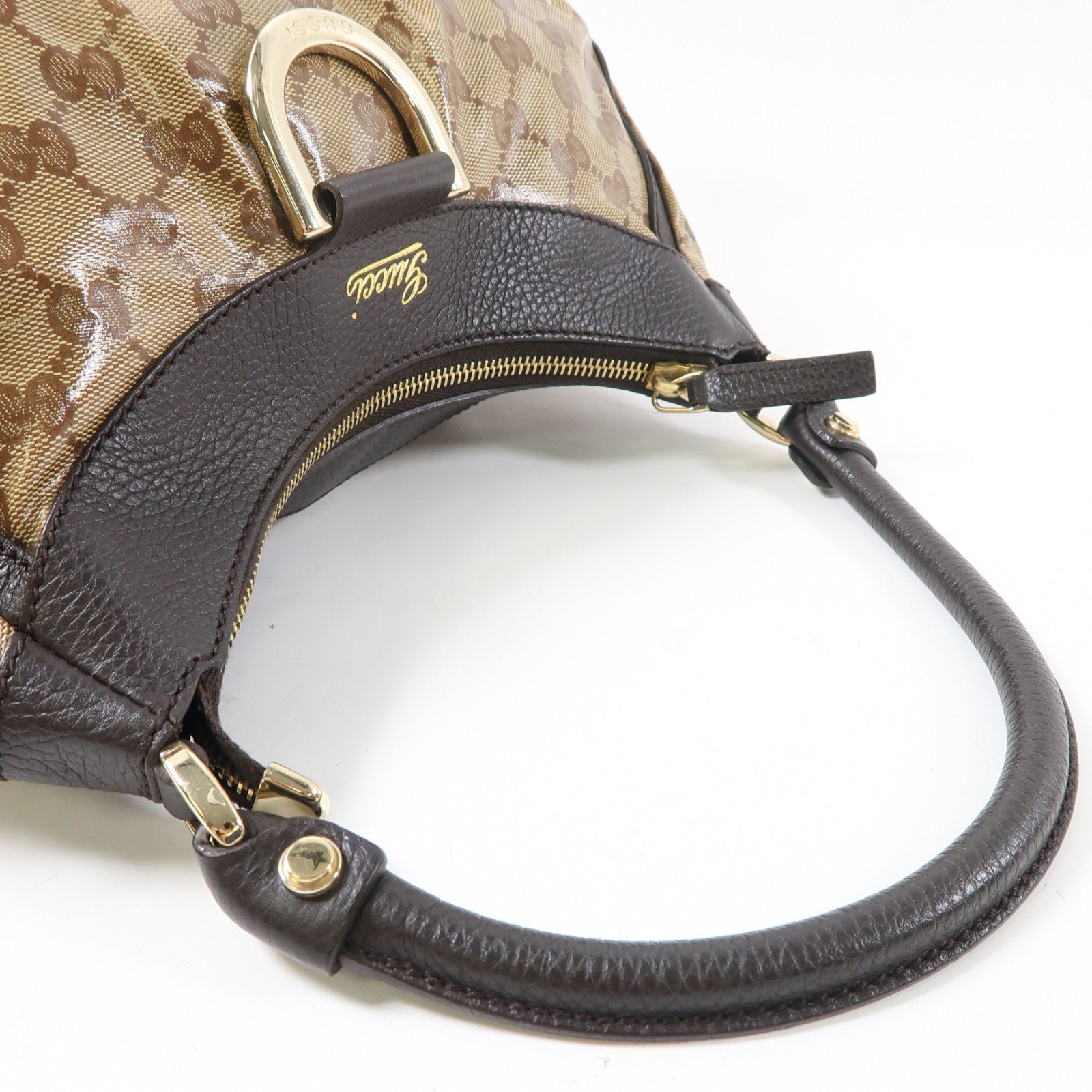 GUCCI 塗層帆布Shoulder Bag金扣肩背袋啡色