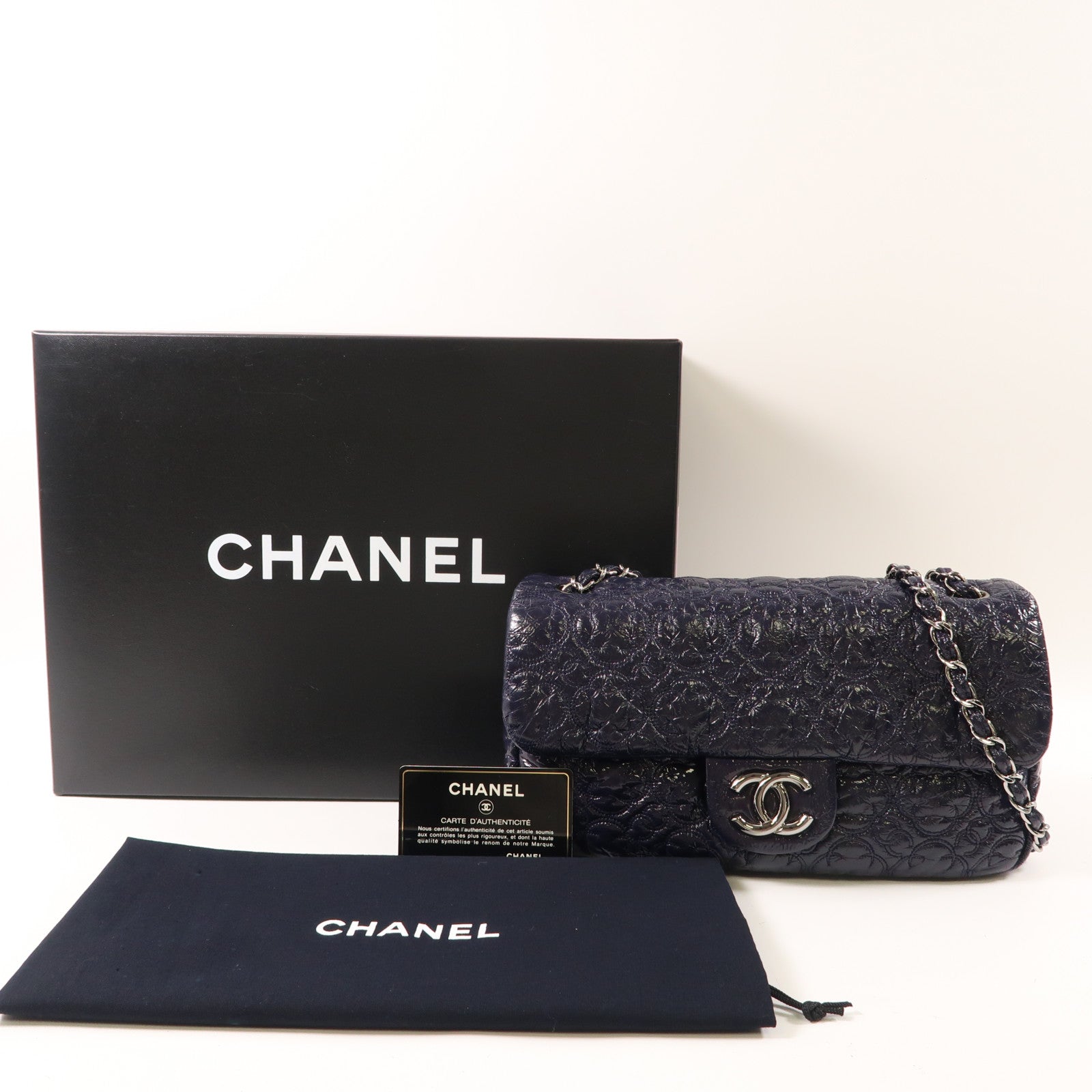 CHANEL 漆皮皮革Chain Shoulder Bag銀扣鏈帶肩背袋深紫色
