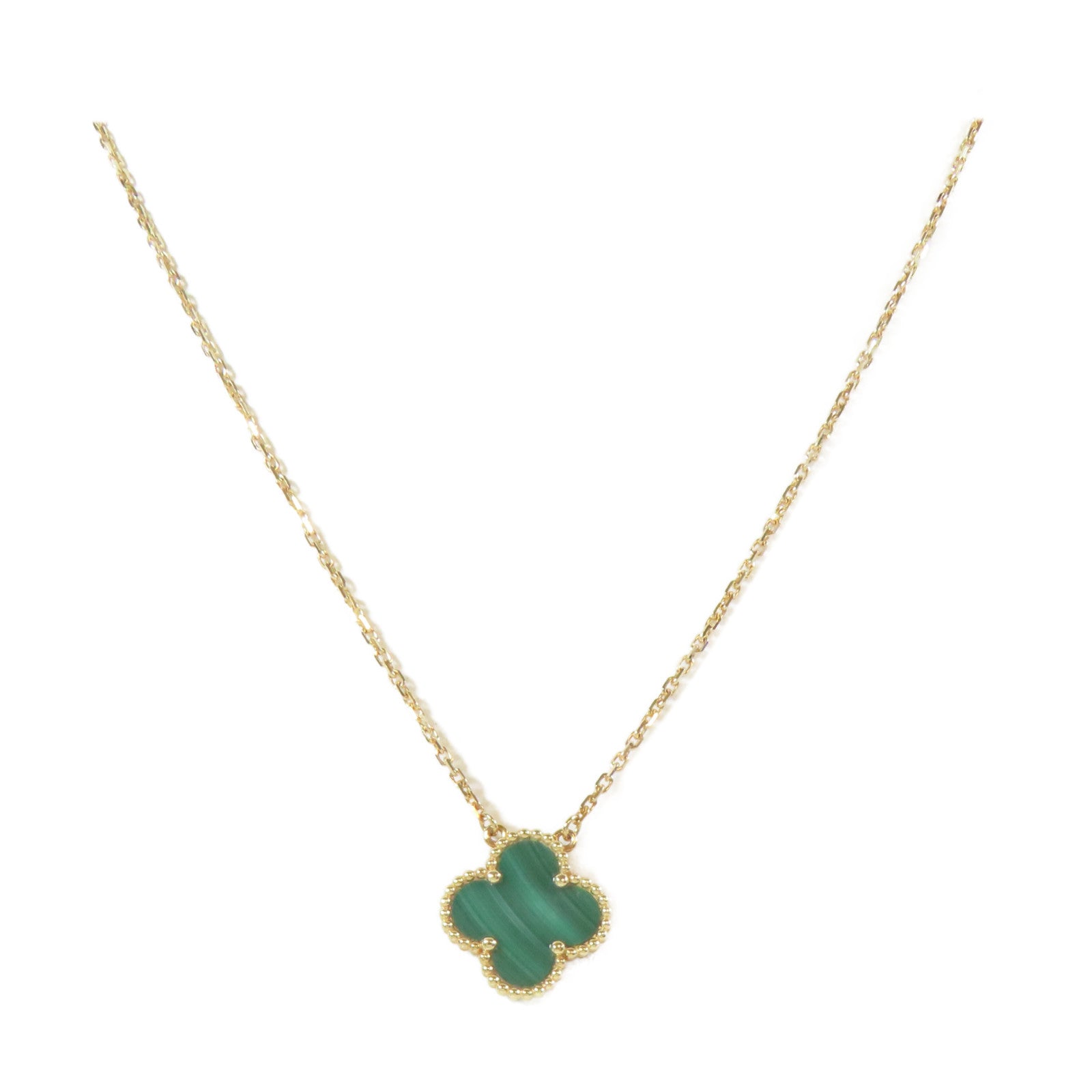 Van Cleef & Arpels 18K黃金Vintage Alhambra孔雀石項鍊#42cm