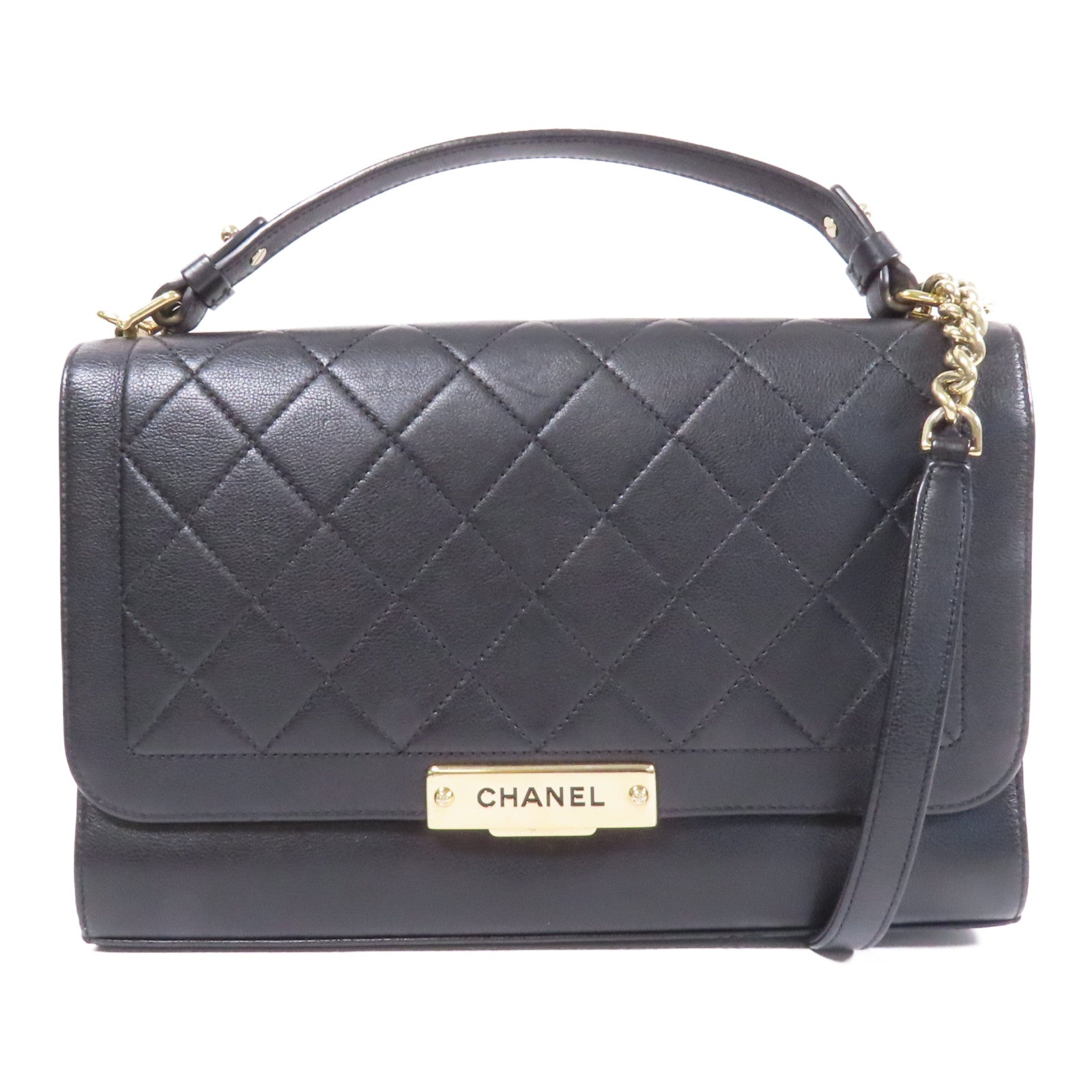 CHANEL 【激減優惠】菱格牛皮皮革2 Way Shoulder Bag金扣鏈帶手挽肩背兩用袋黑色