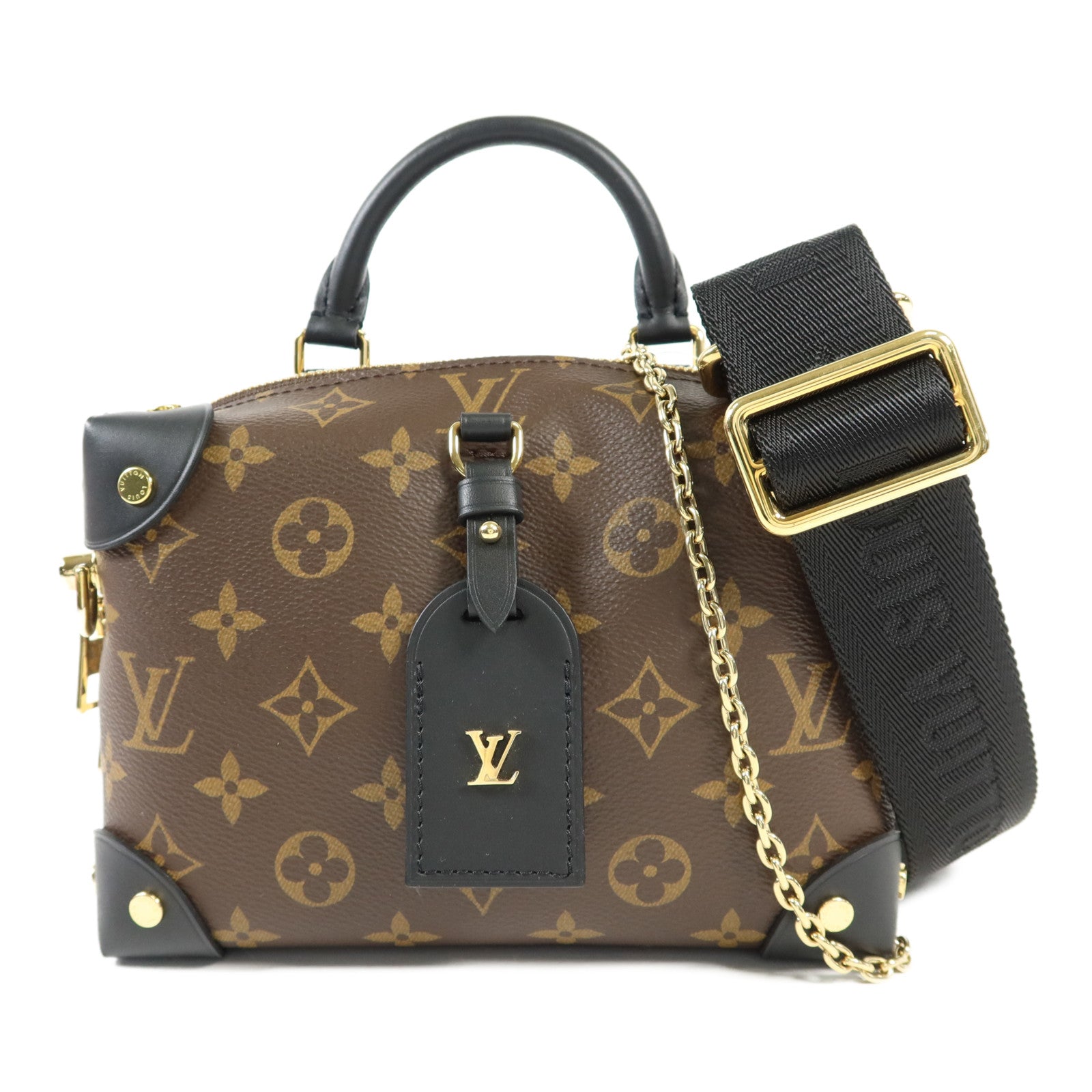 LOUIS VUITTON Monogram Petite Malle Souple金扣手挽肩背兩用袋棕色