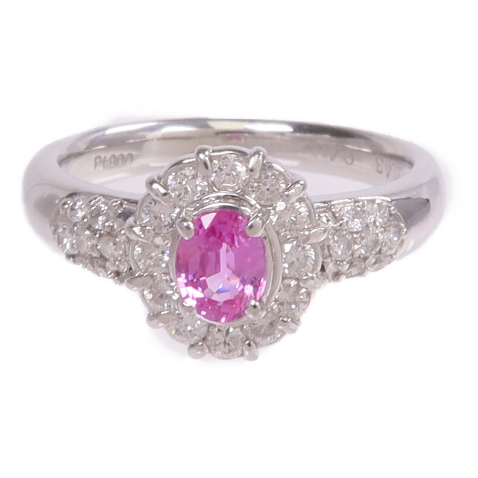 JEWELRY 【激減優惠】PT900鉑金Sapphire Diamond Ring粉紅色藍寶石/鑽石戒指US#7