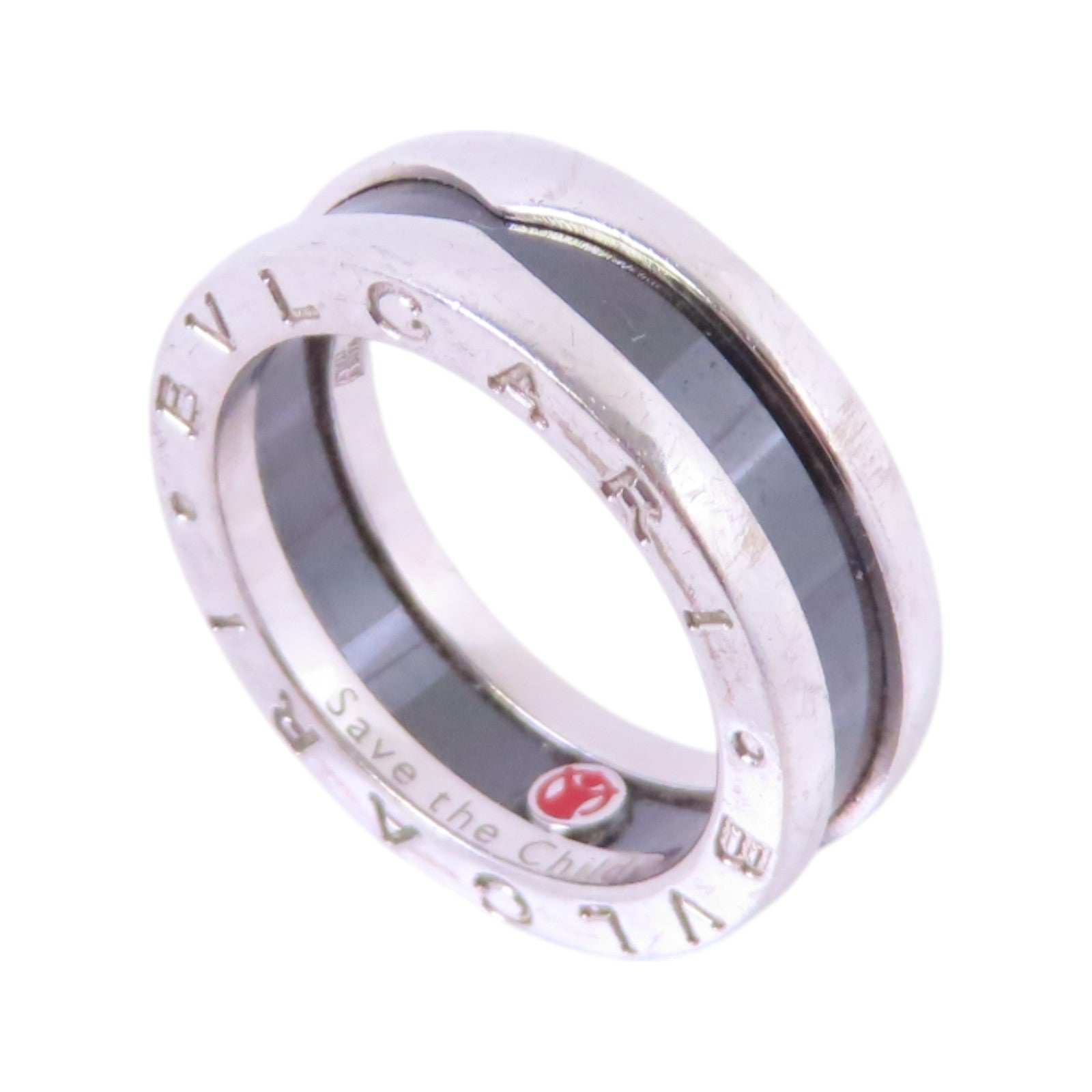 BVLGARI 925純銀/陶瓷Save The Children Ring 2-Band Ring戒指US#5.5