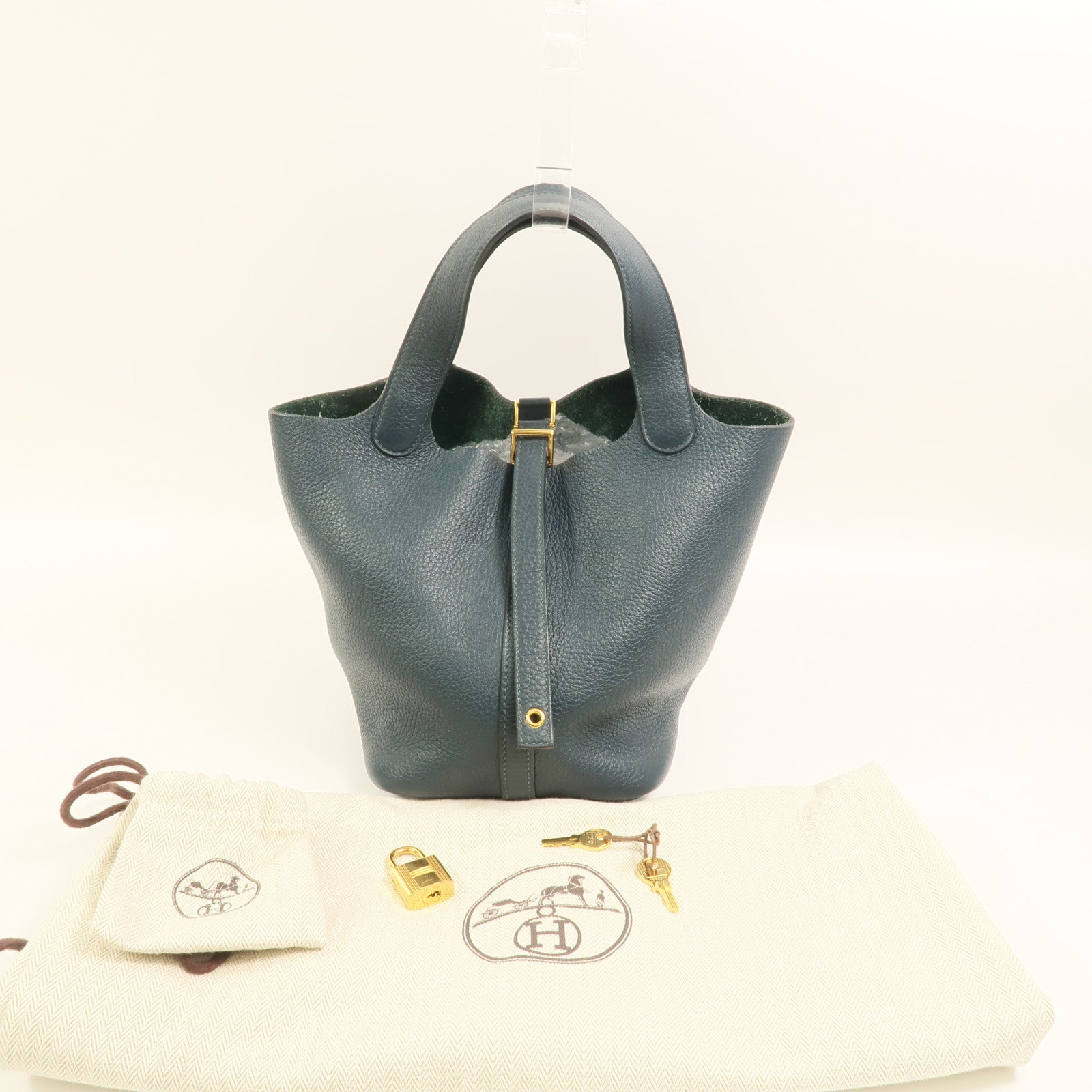 HERMES Clemence皮革Picotin PM手挽袋Vert Cypres