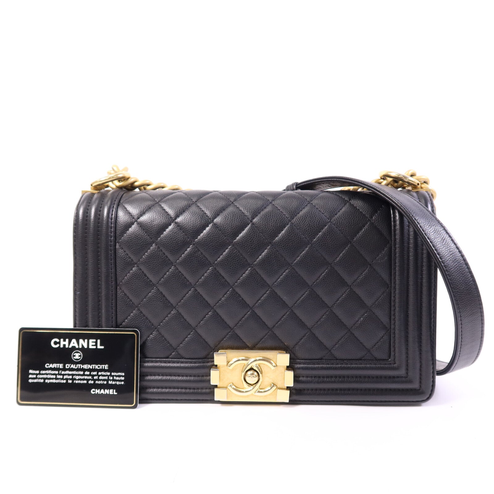 CHANEL 【激減優惠】牛皮皮革Boy 25金扣鏈帶肩背袋