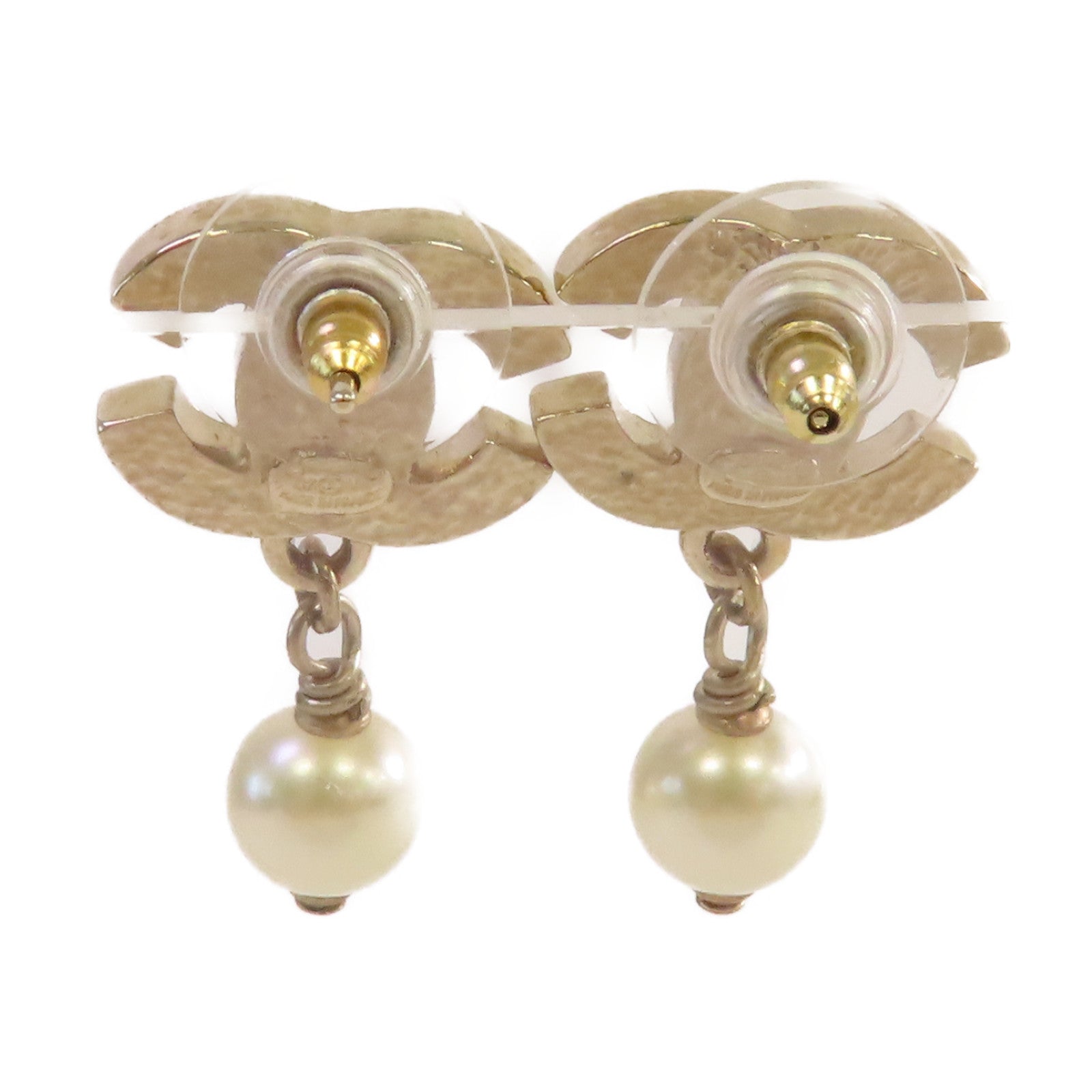CHANEL 金屬/仿珍珠CC Earrings耳環珍珠色/金色