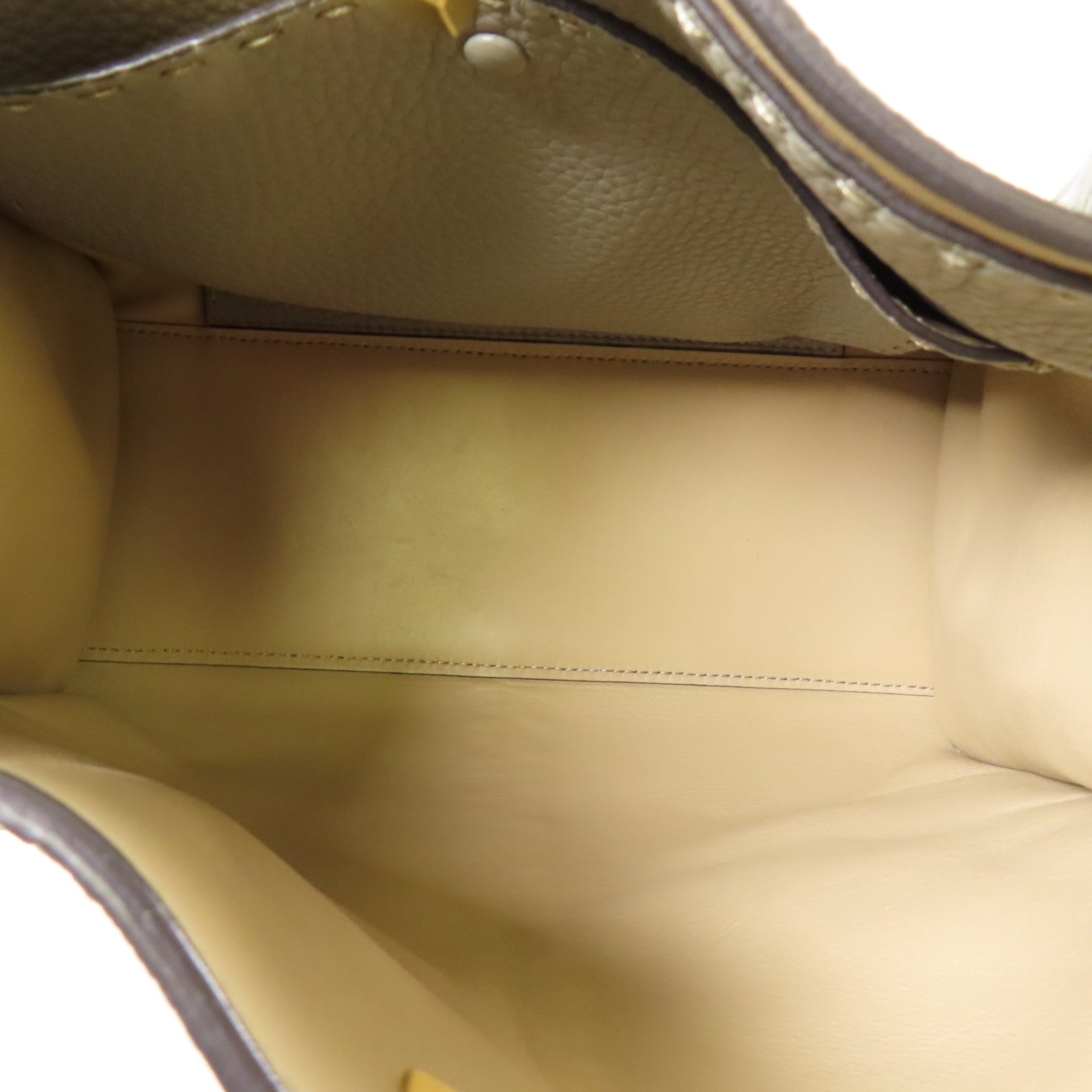 FENDI GHW Peekaboo X-Lite 2 Way Shoulder Handbag Calfskin Leather Gray
