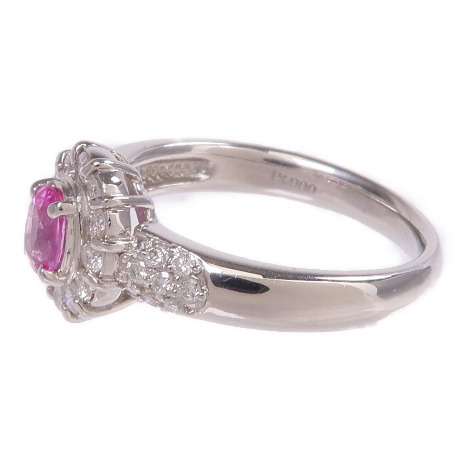 JEWELRY 【激減優惠】PT900鉑金Sapphire Diamond Ring粉紅色藍寶石/鑽石戒指US#7