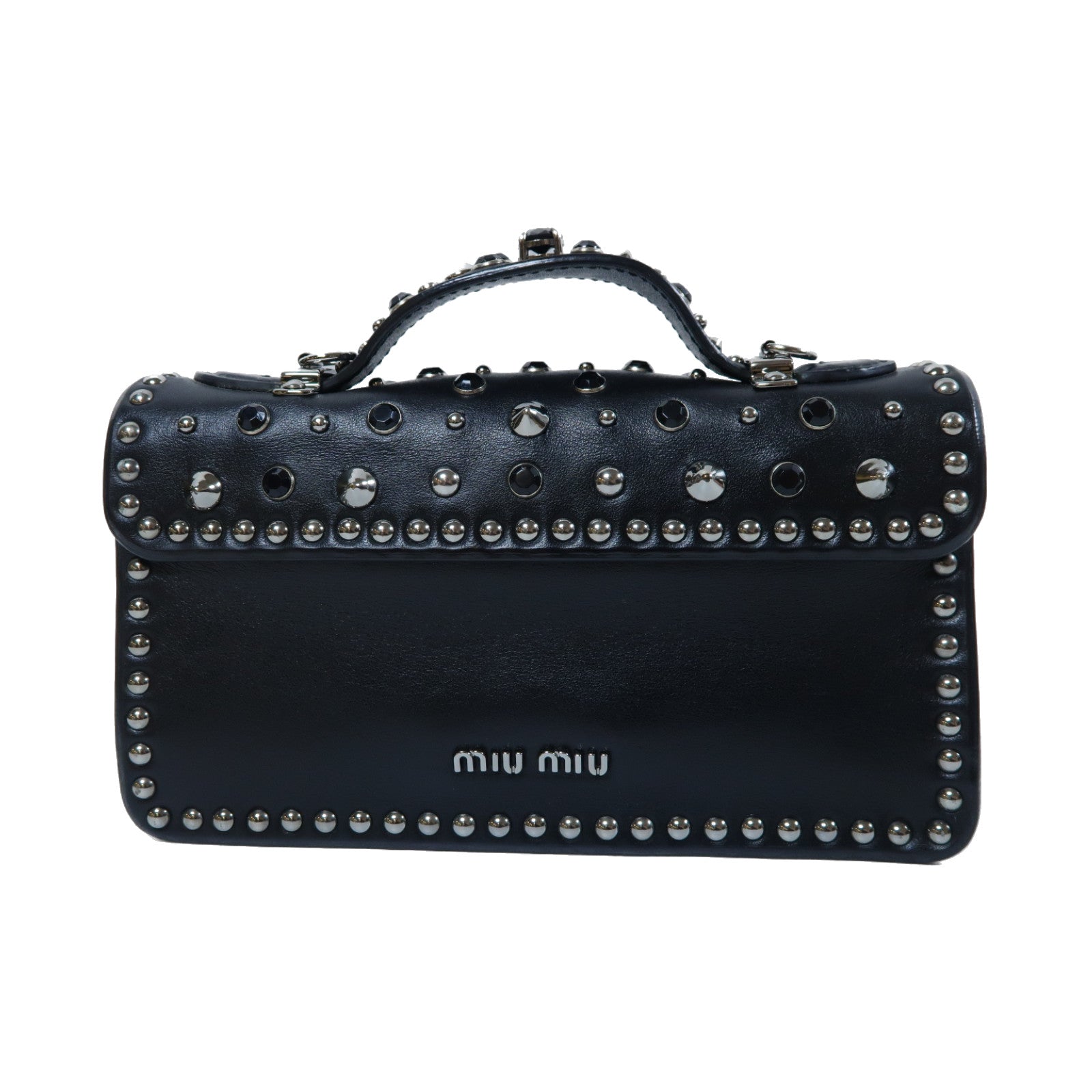 Miu Miu 牛皮皮革2 Way Shoulder銀扣手挽肩背兩用袋黑色