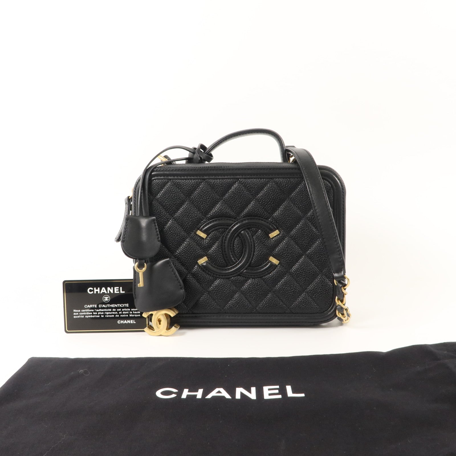 CHANEL 牛皮皮革CC Filigree Vanity Case Medium手挽肩背兩用袋