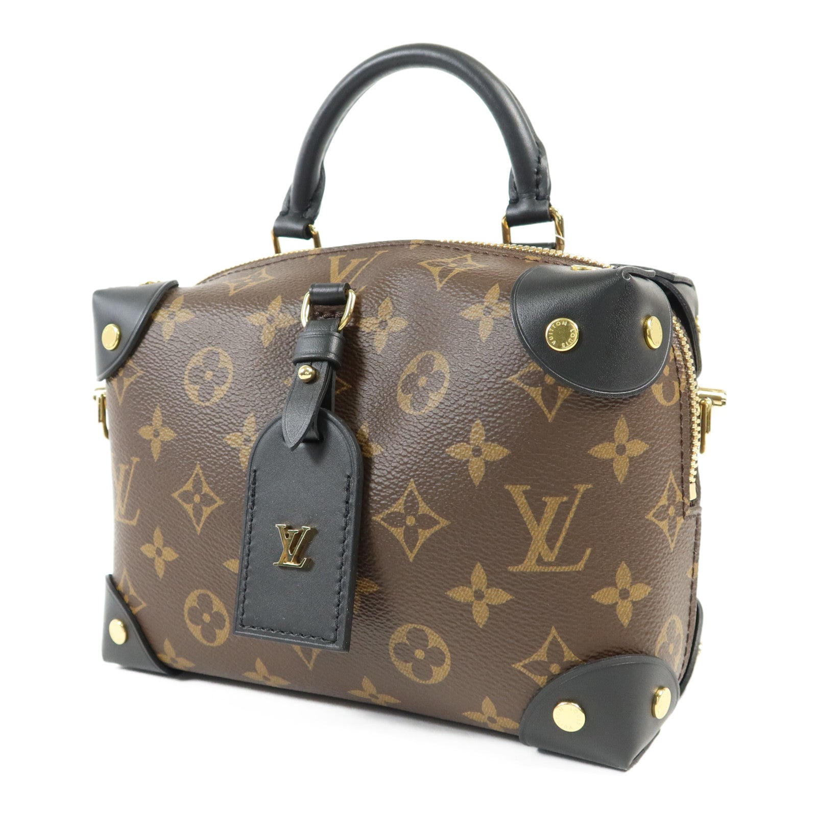 LOUIS VUITTON Monogram Petite Malle Souple金扣手挽肩背兩用袋棕色