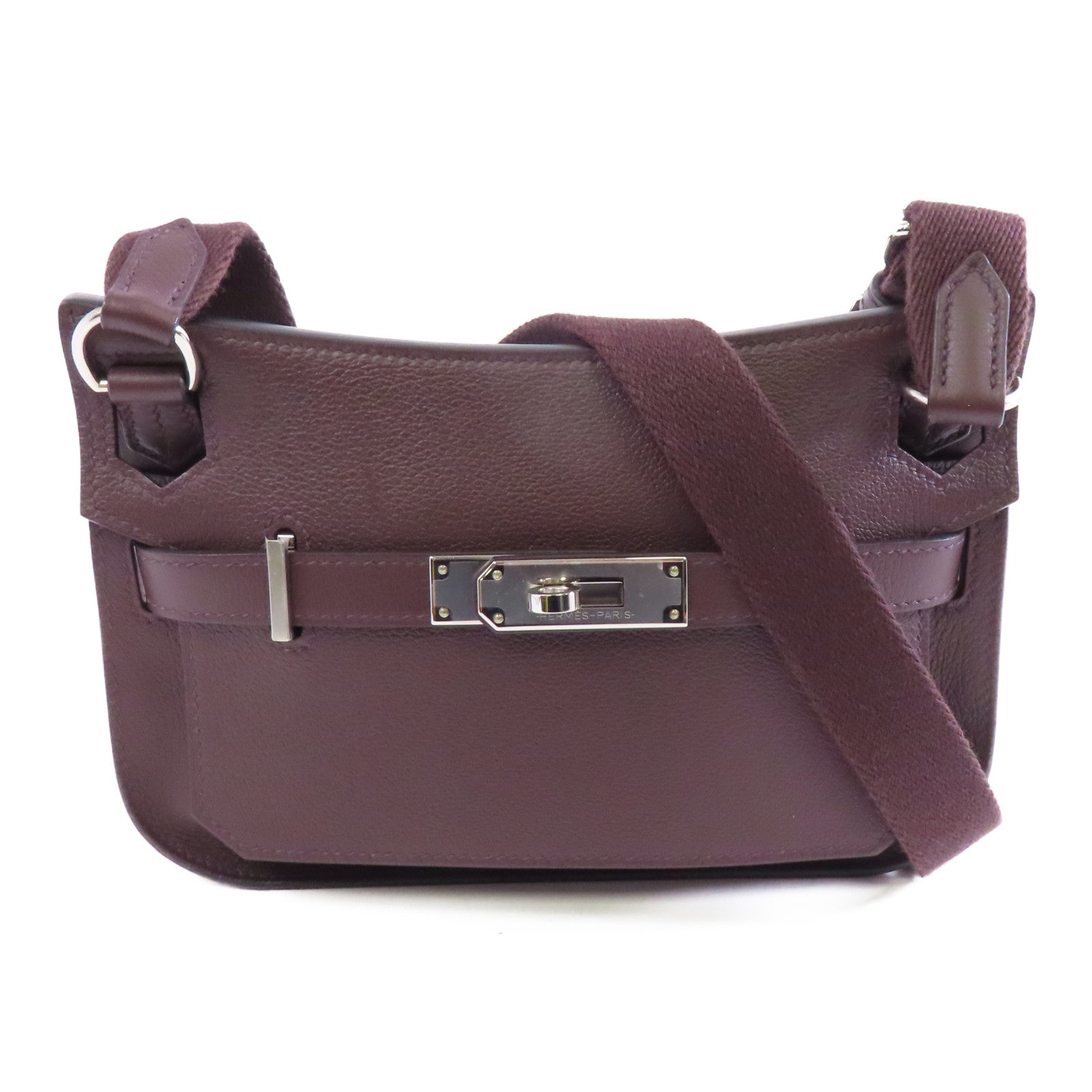 HERMES Evercolor皮革Mini Jypsiere銀扣肩背袋Rouge Sellier啡色
