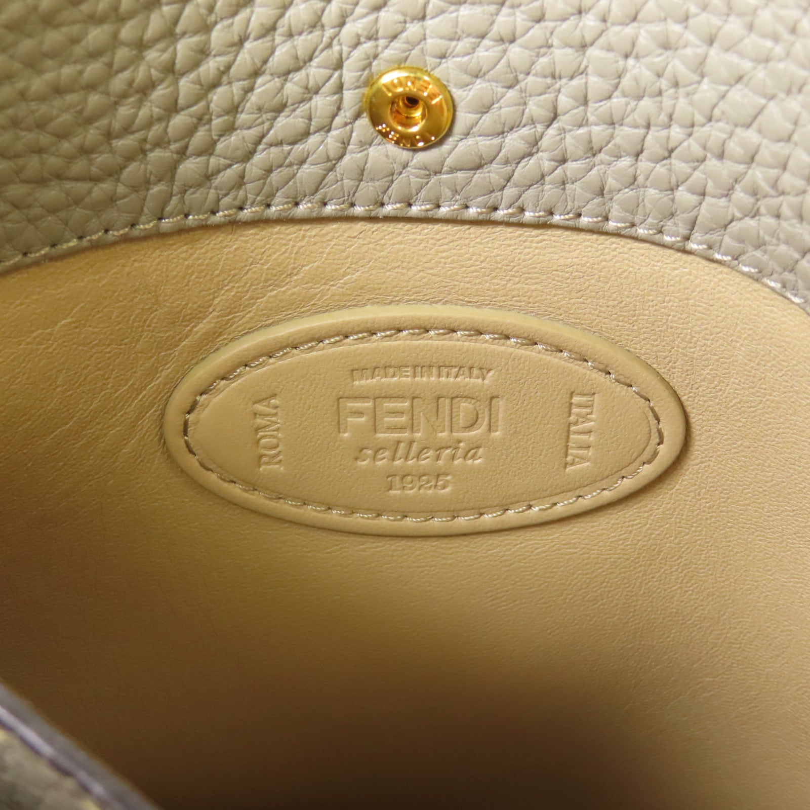 FENDI GHW Peekaboo X-Lite 2 Way Shoulder Handbag Calfskin Leather Gray