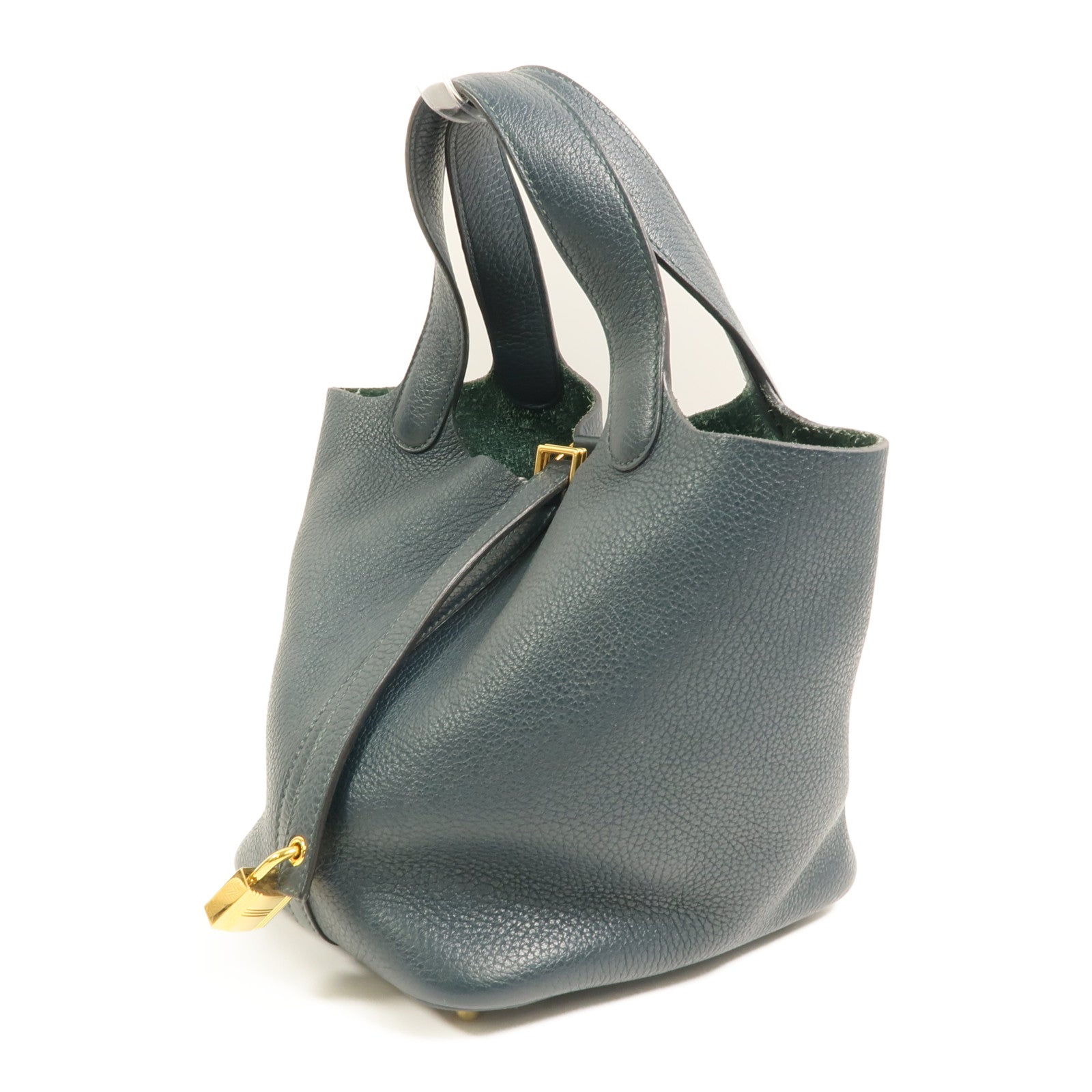 HERMES Clemence皮革Picotin PM手挽袋Vert Cypres