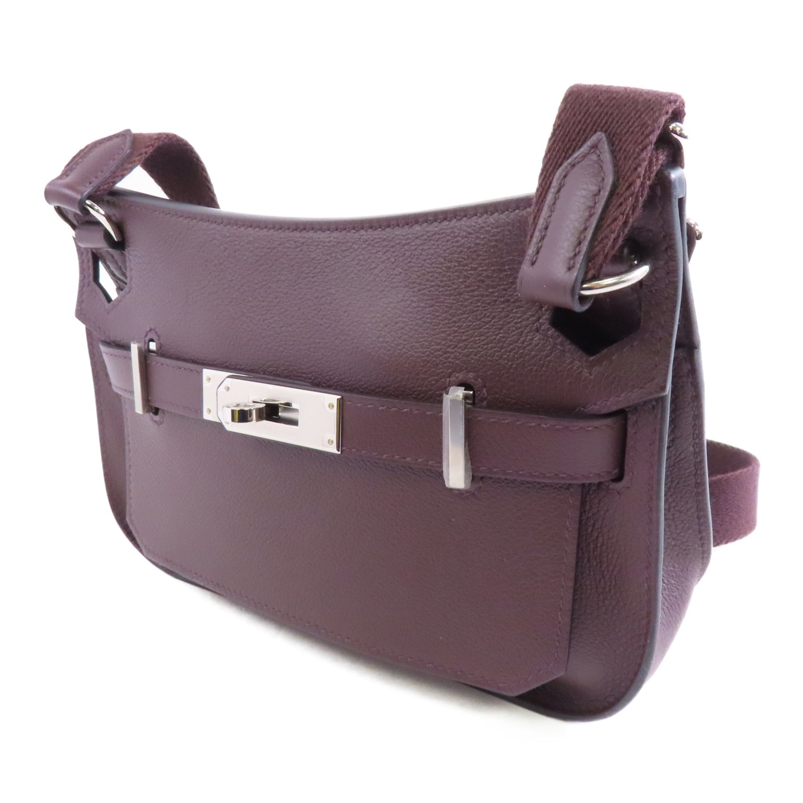HERMES Evercolor皮革Mini Jypsiere銀扣肩背袋Rouge Sellier啡色