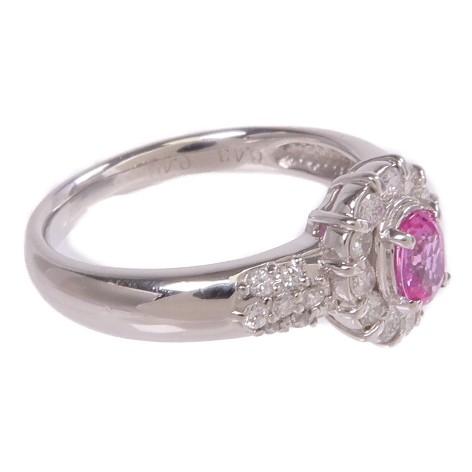 JEWELRY 【激減優惠】PT900鉑金Sapphire Diamond Ring粉紅色藍寶石/鑽石戒指US#7