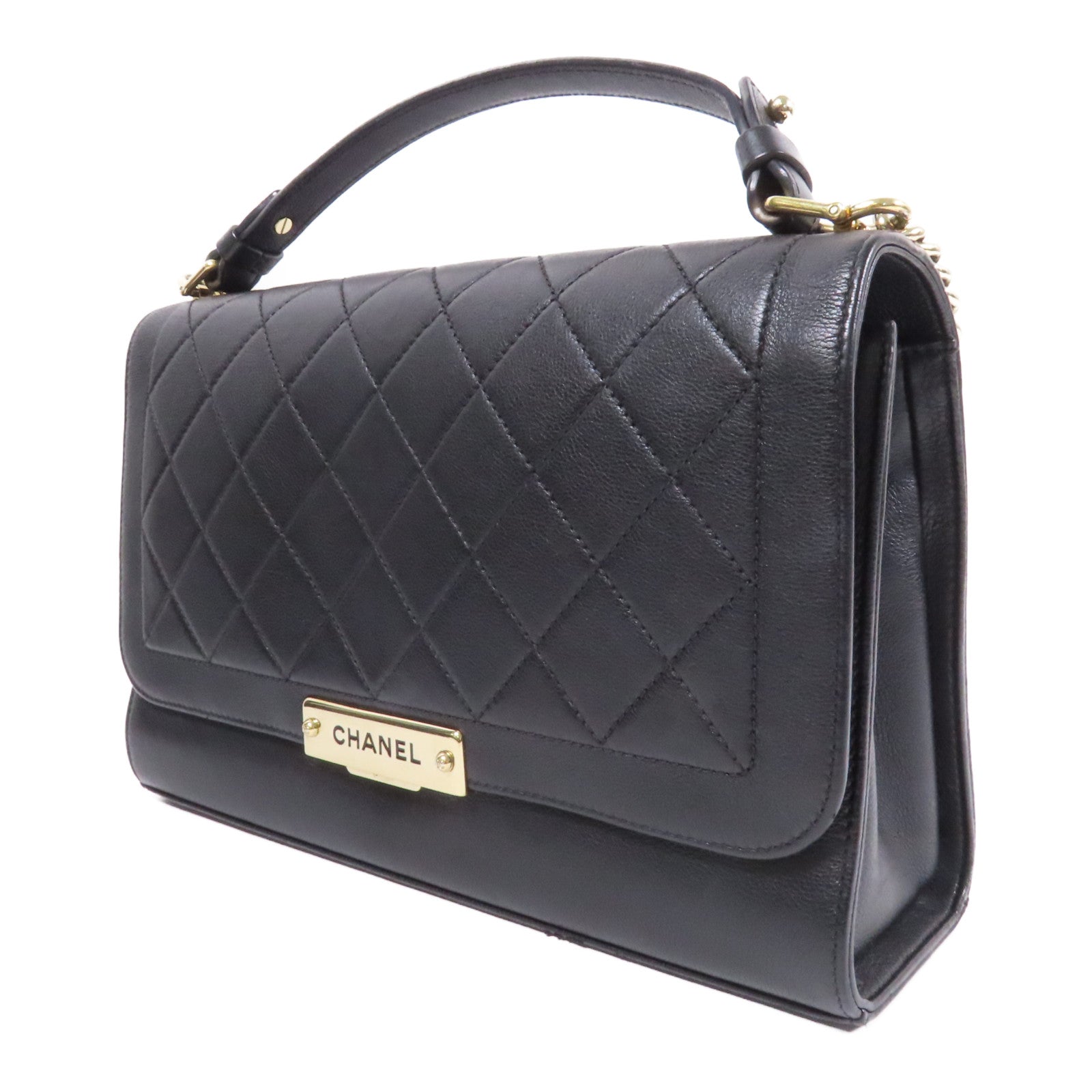 CHANEL 【激減優惠】菱格牛皮皮革2 Way Shoulder Bag金扣鏈帶手挽肩背兩用袋黑色