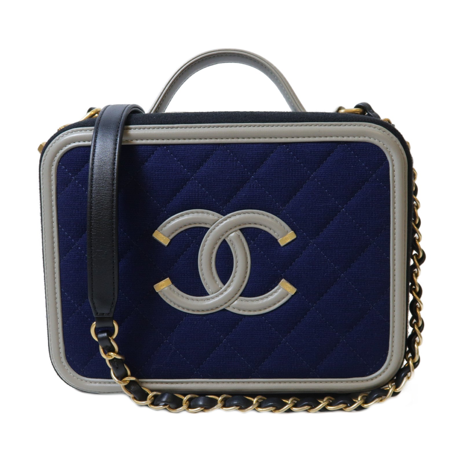 CHANEL 【激減優惠】帆布Chain Shoulder金扣手挽肩背兩用袋黑色/深藍色