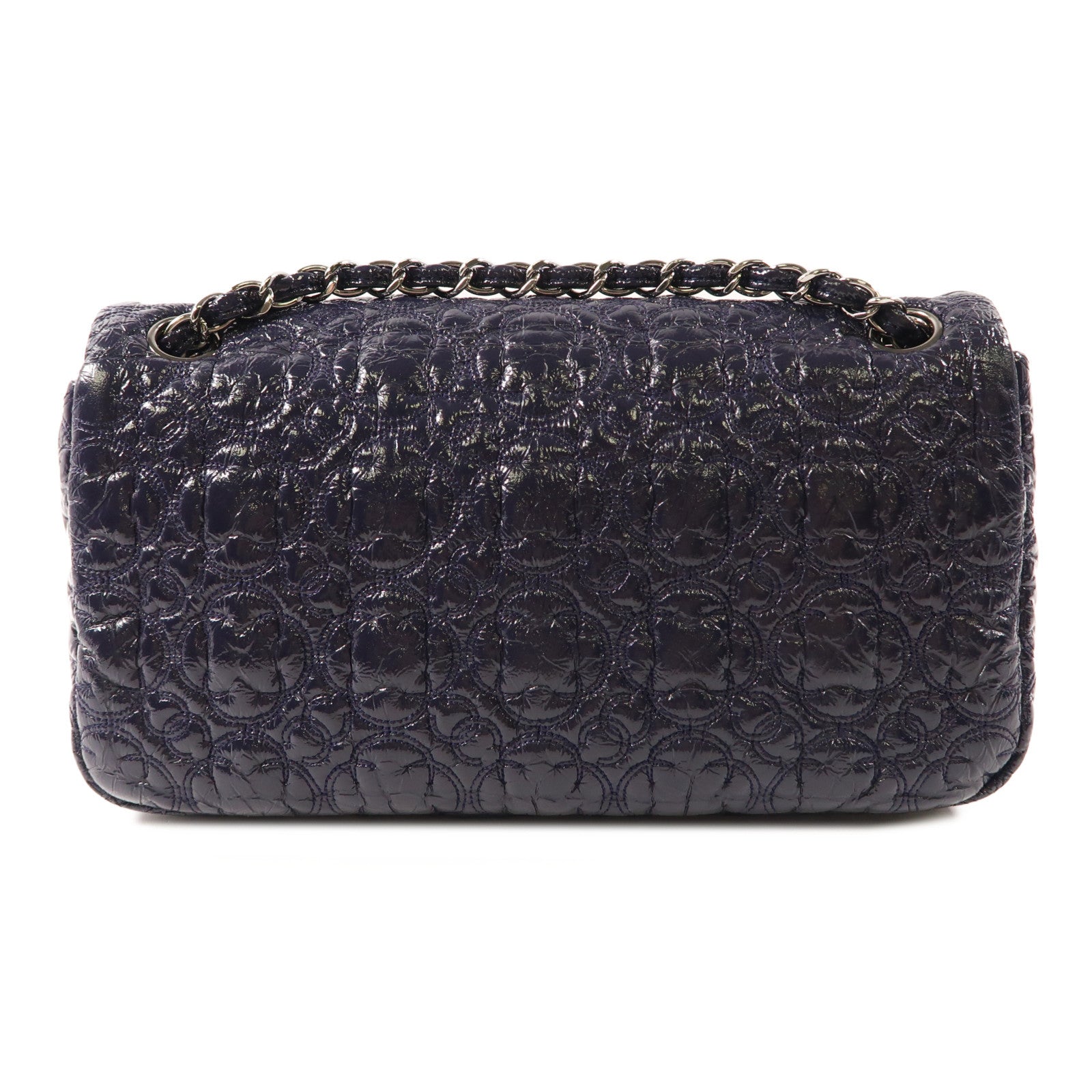 CHANEL 漆皮皮革Chain Shoulder Bag銀扣鏈帶肩背袋深紫色