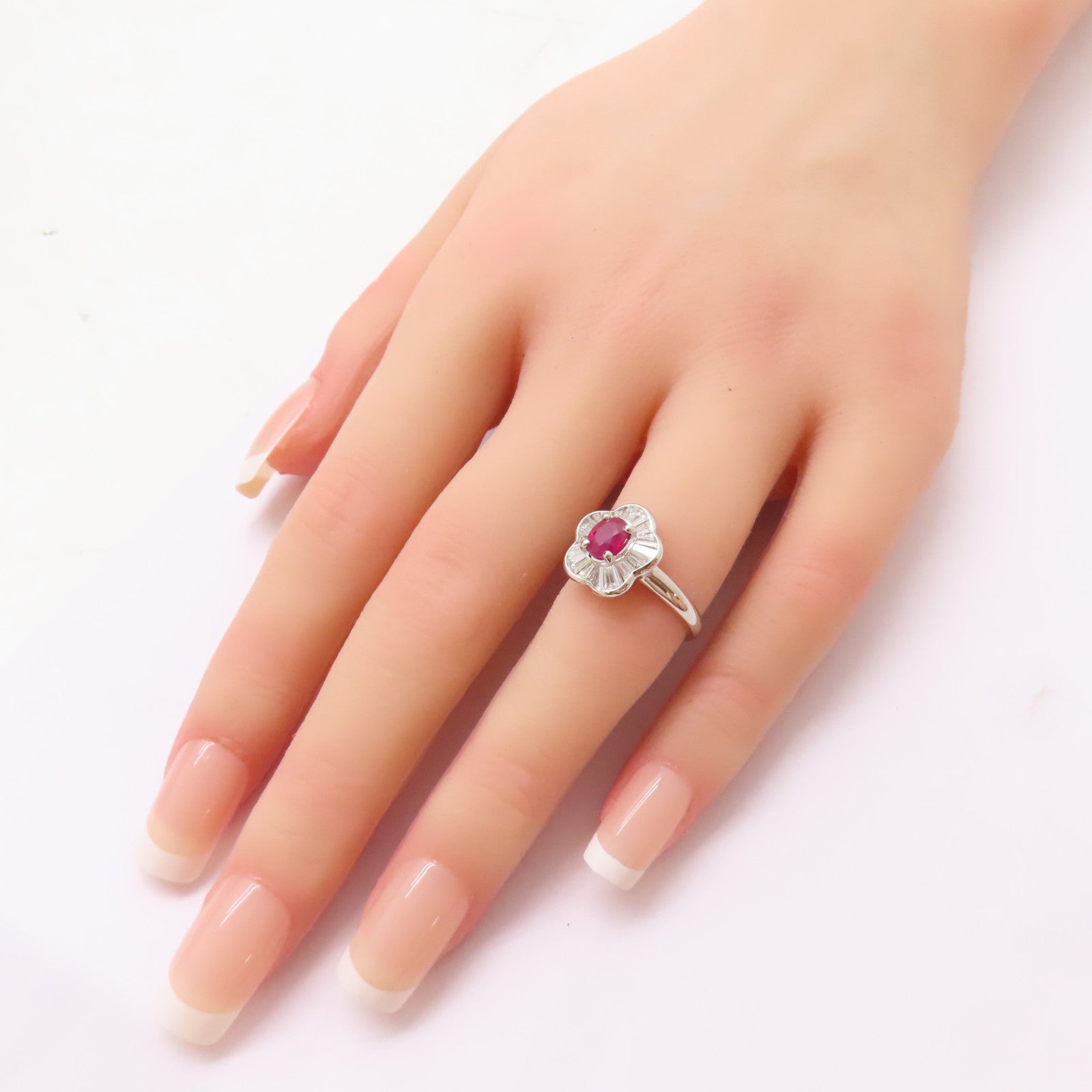 JEWELRY PT900鉑金Ruby Diamond Ring 0.73ct紅寶石/0.52ct鑽石戒指US#5.5