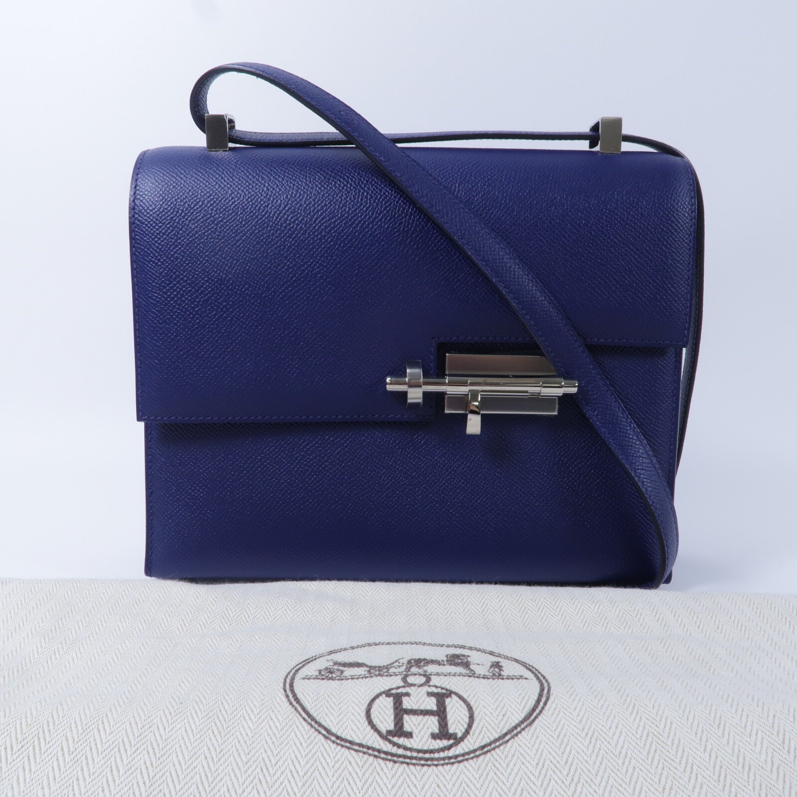 HERMES Epsom皮革Verrou 23肩背袋Bleu Saphir