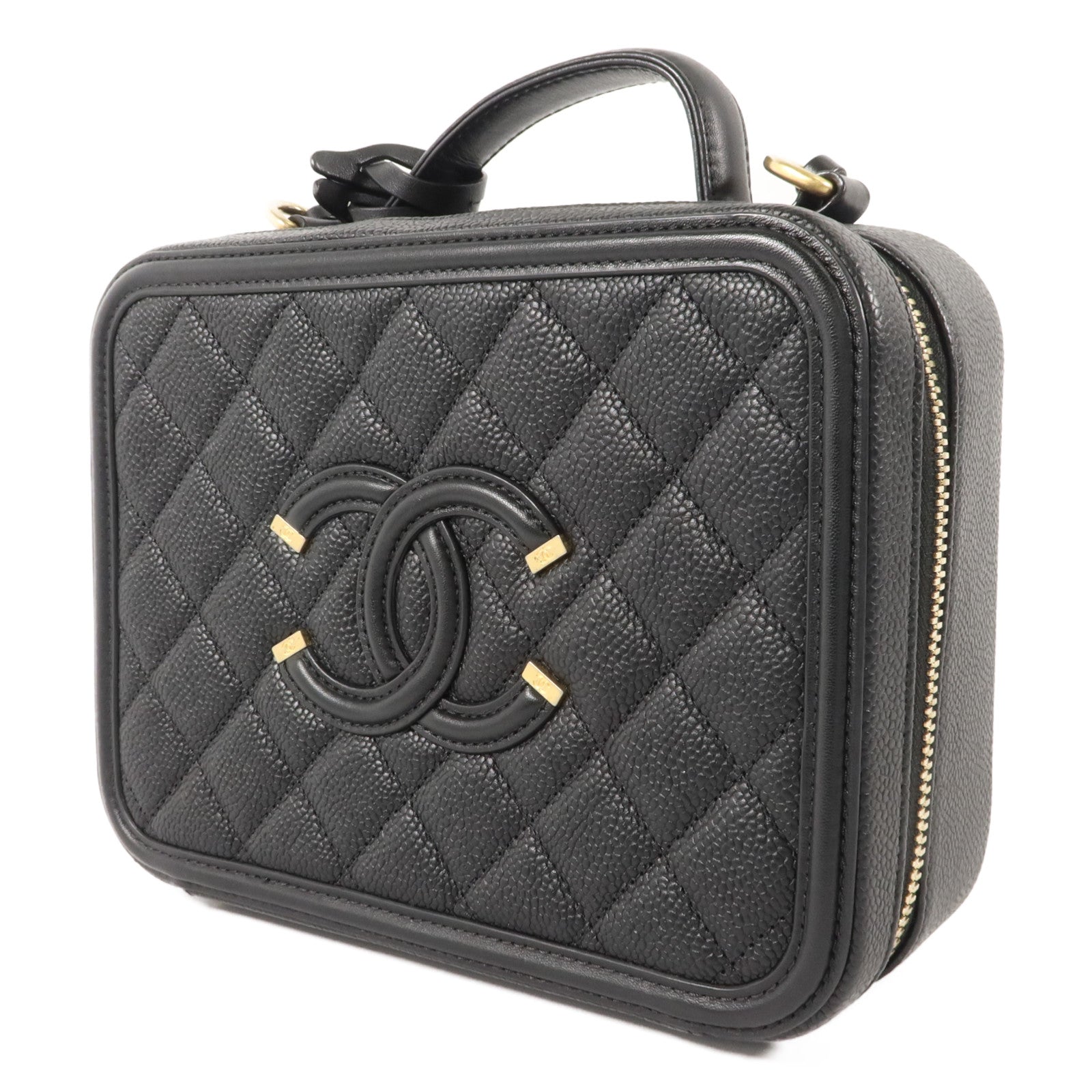 CHANEL 牛皮皮革CC Filigree Vanity Case Medium手挽肩背兩用袋