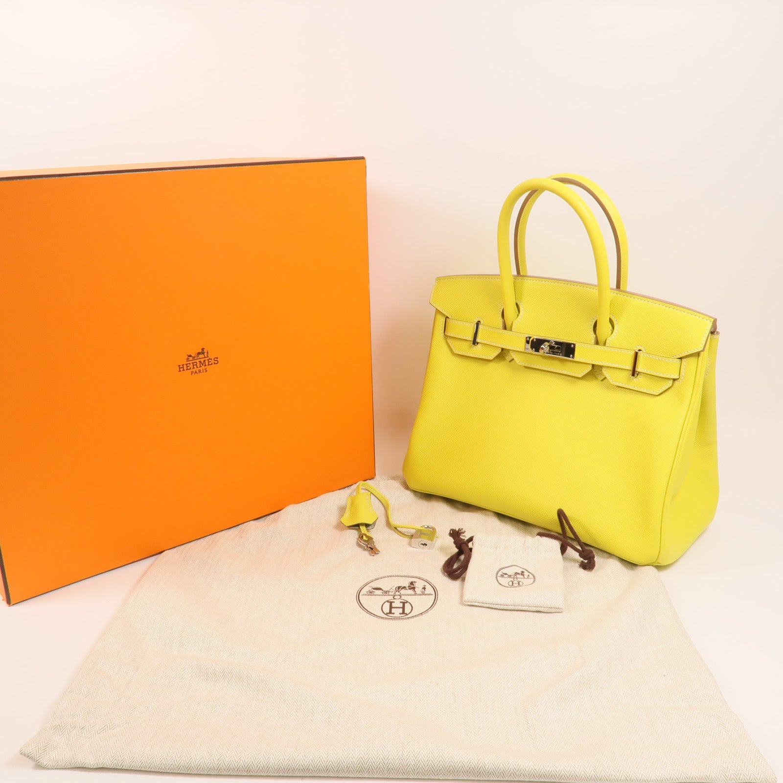 HERMES Epsom皮革Birkin30銀扣手挽袋Lime