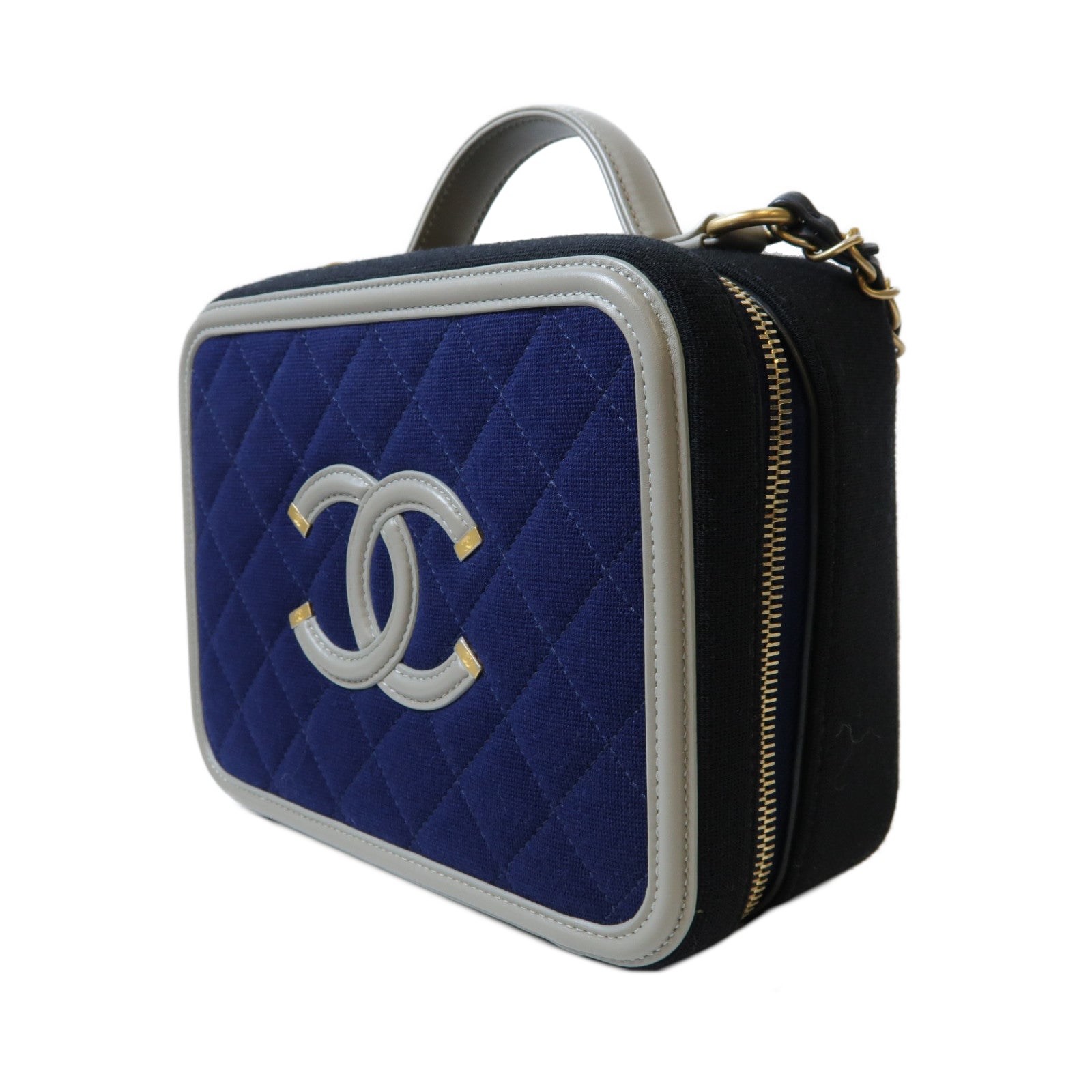CHANEL 【激減優惠】帆布Chain Shoulder金扣手挽肩背兩用袋黑色/深藍色