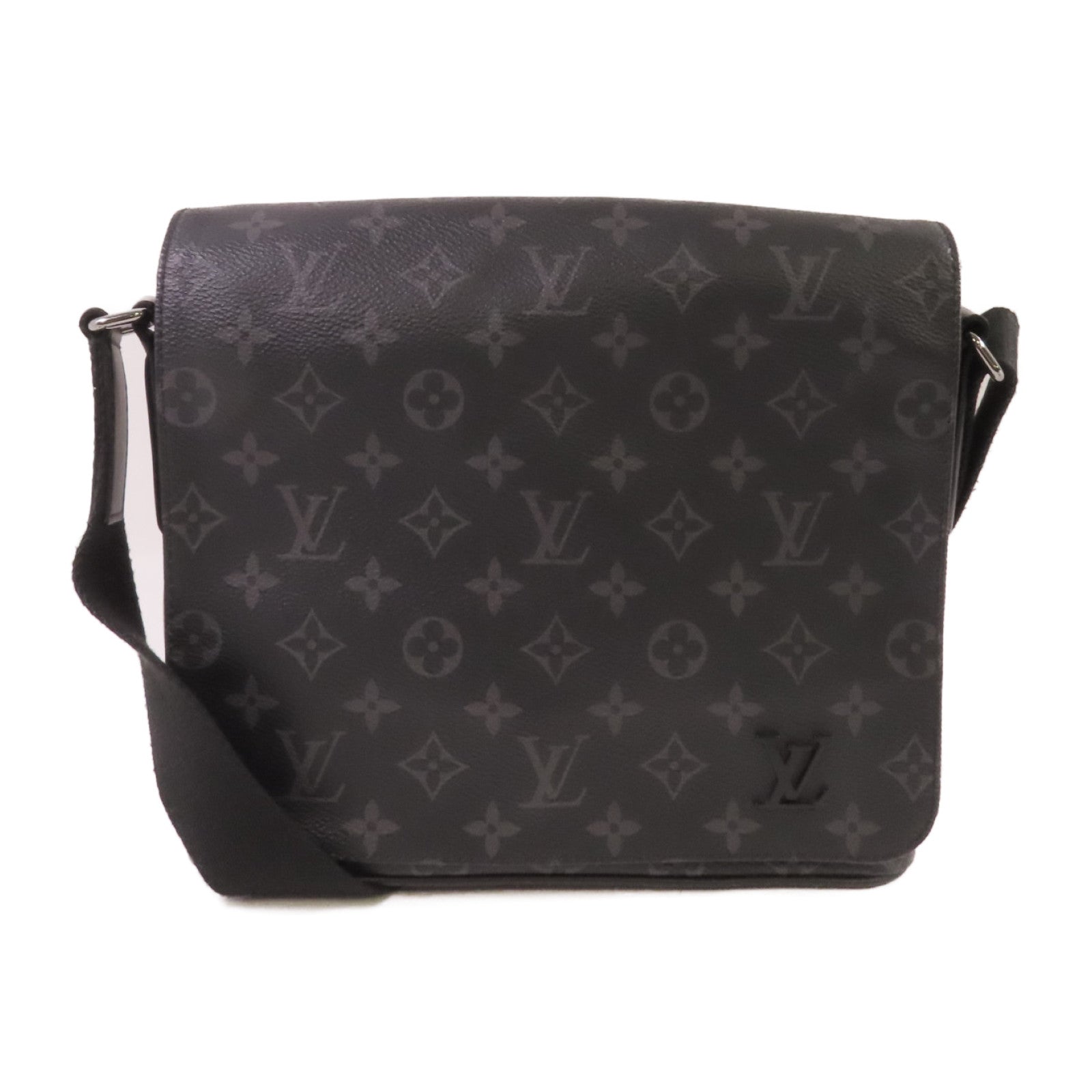 LOUIS VUITTON Monogram Eclipse District PM Shoulder Bag銀扣肩背袋黑色