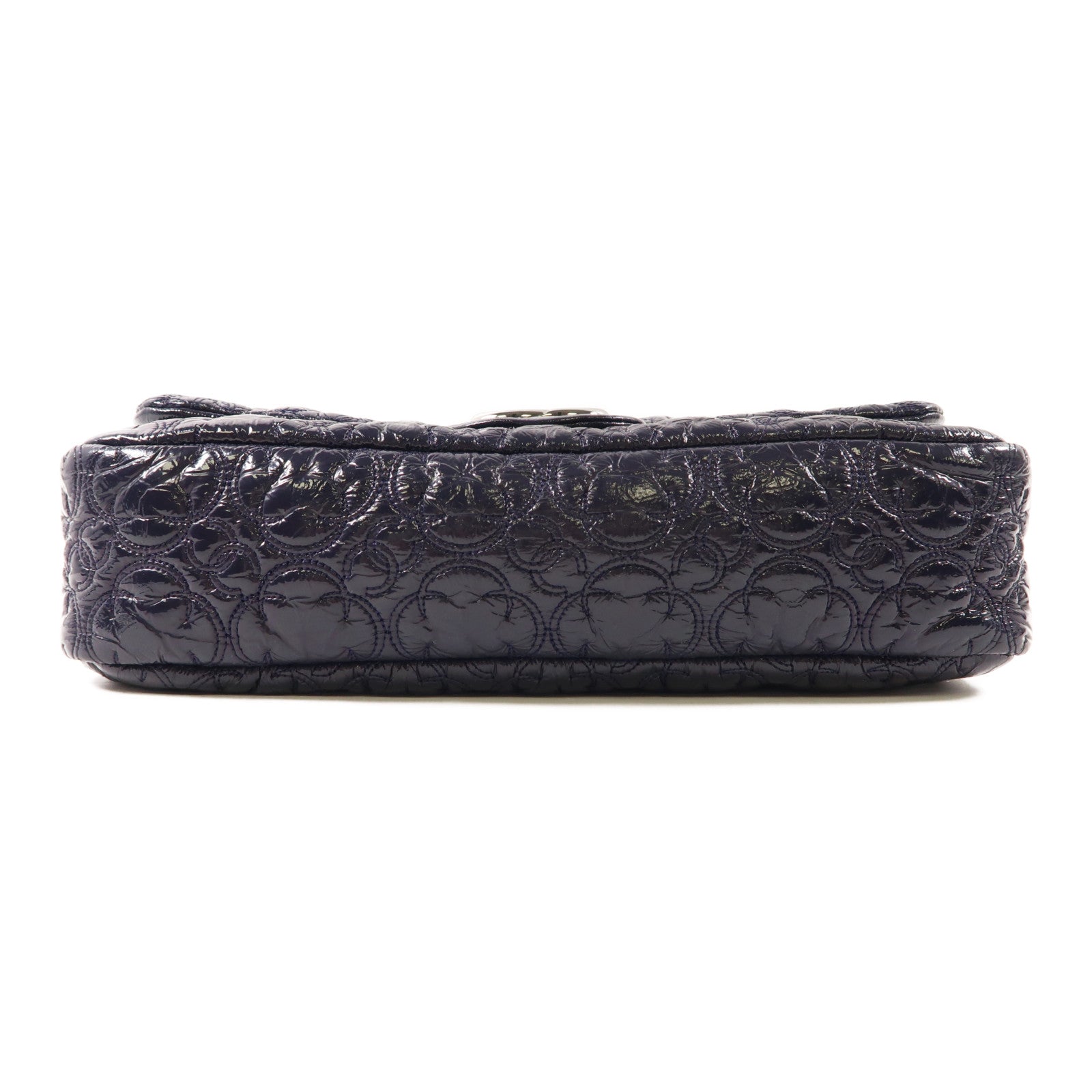 CHANEL 漆皮皮革Chain Shoulder Bag銀扣鏈帶肩背袋深紫色