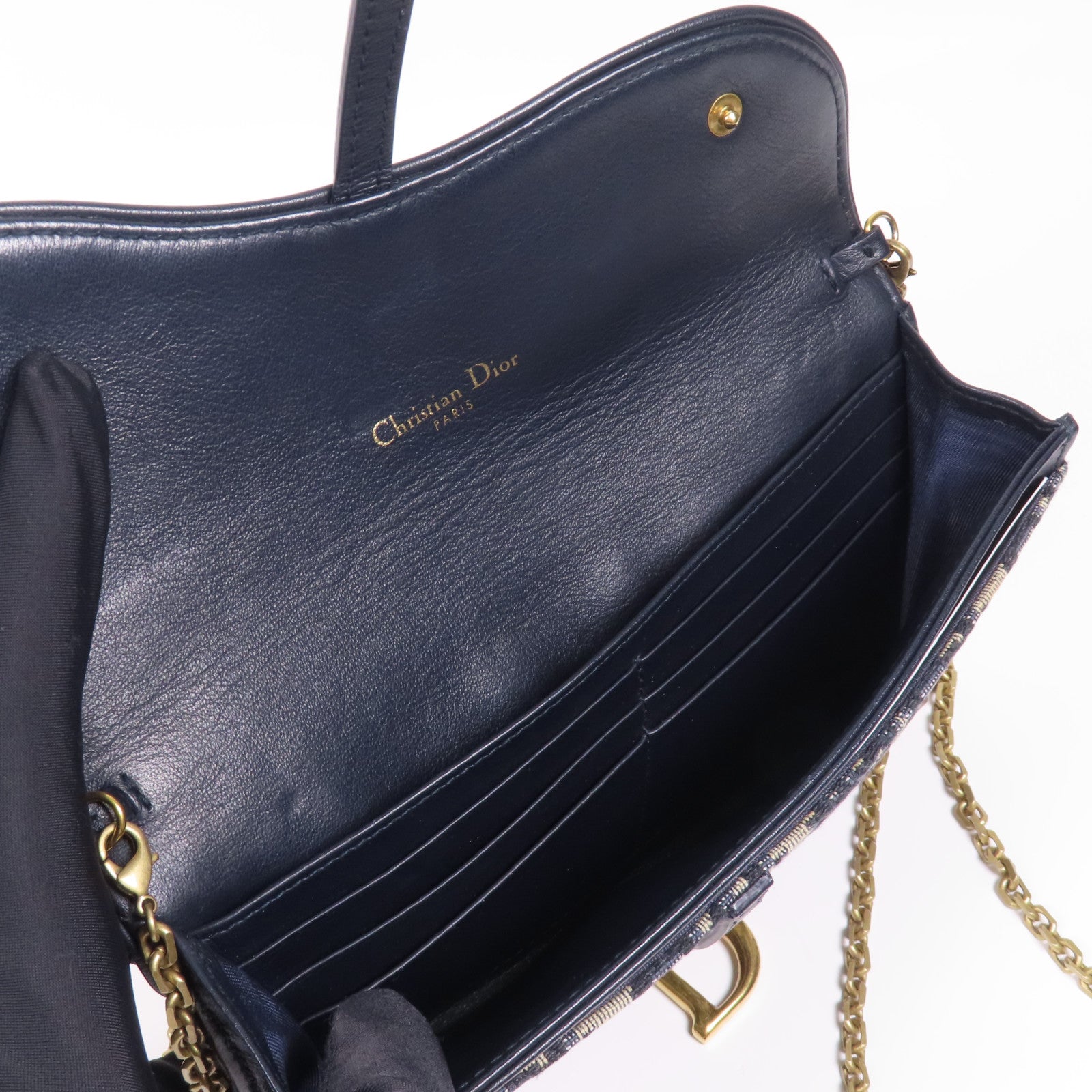 Dior 帆布Small Saddle Pouch With Chain金扣肩背袋