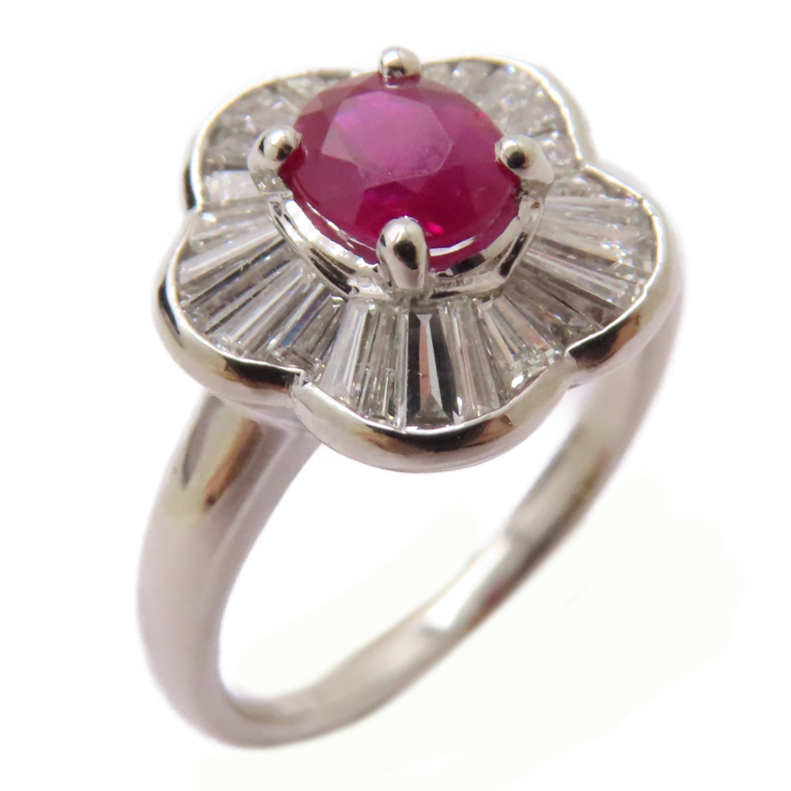 JEWELRY PT900鉑金Ruby Diamond Ring 0.73ct紅寶石/0.52ct鑽石戒指US#5.5