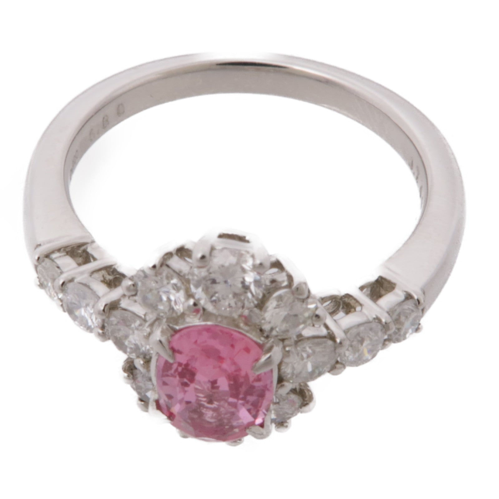 JEWELRY 【激減優惠】PT900鉑金Pink Sapphire Diamond Ring粉紅藍寶色/鑽石US#6