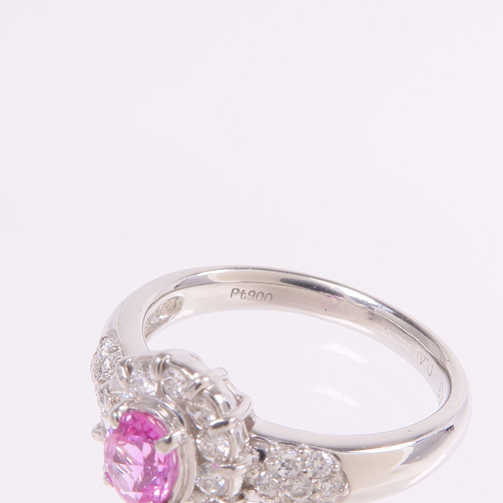 JEWELRY 【激減優惠】PT900鉑金Sapphire Diamond Ring粉紅色藍寶石/鑽石戒指US#7