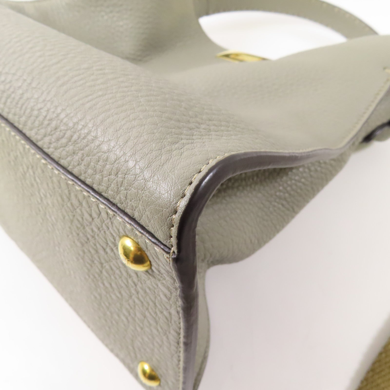 FENDI GHW Peekaboo X-Lite 2 Way Shoulder Handbag Calfskin Leather Gray