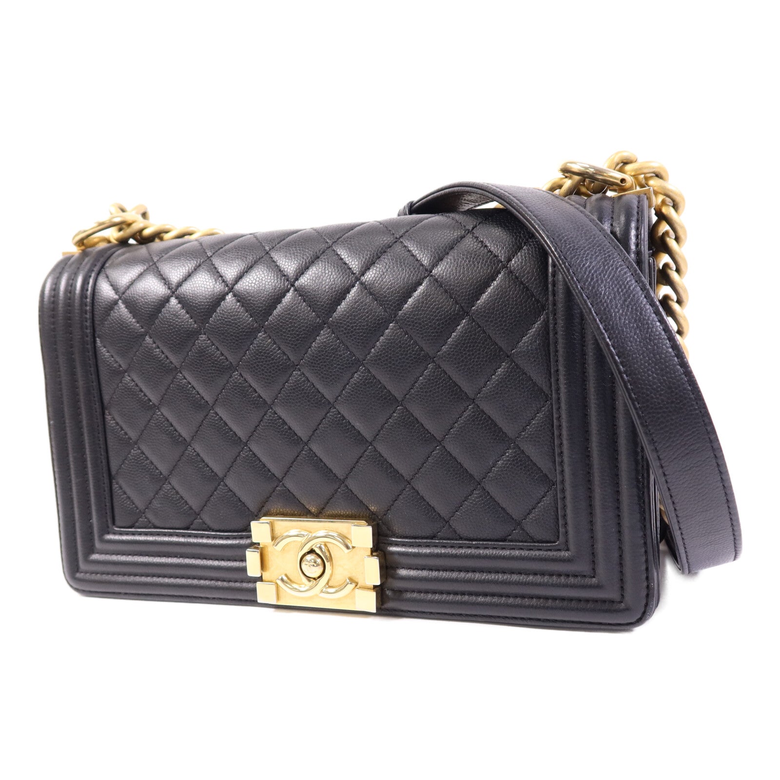 CHANEL 【激減優惠】牛皮皮革Boy 25金扣鏈帶肩背袋