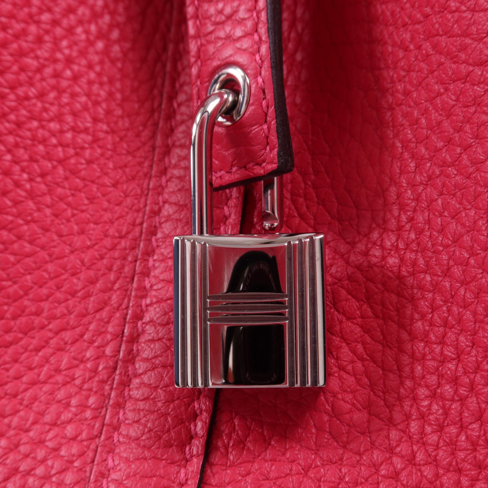 HERMES Clemence皮革Picotin MM銀扣手挽袋Rose Mexico