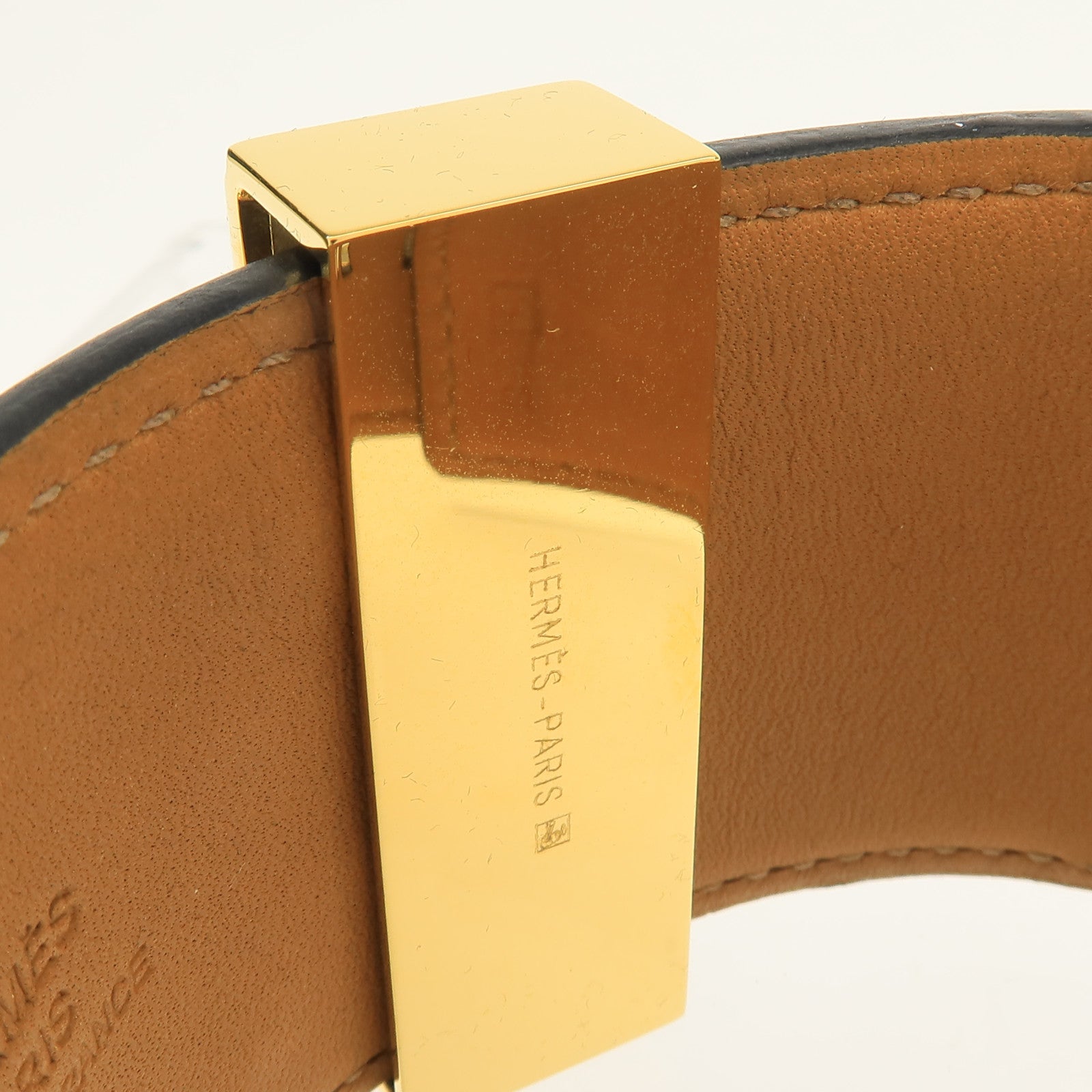 HERMES Swift皮革Collier De Chien Bangle金扣金扣Dark Brown