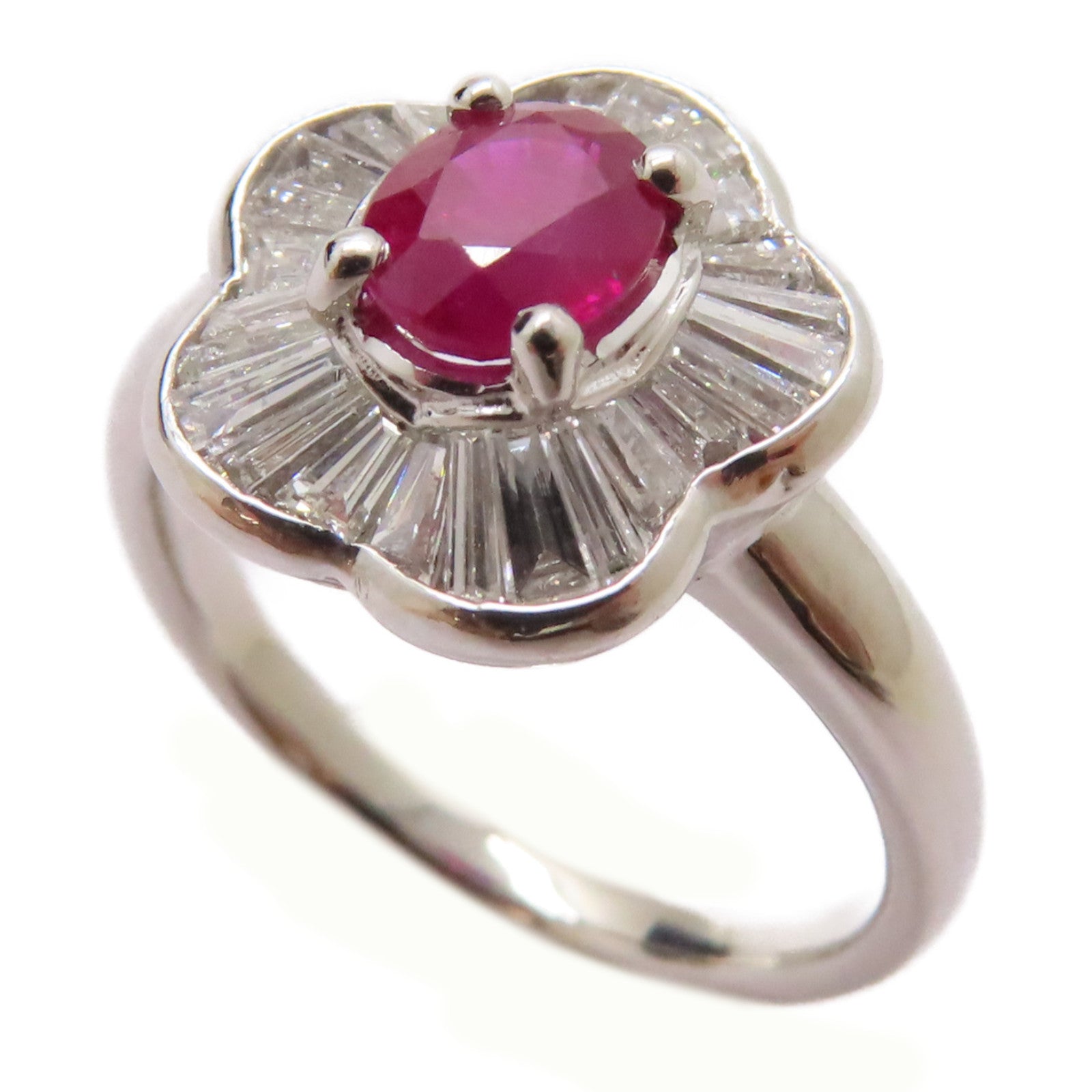 JEWELRY PT900鉑金Ruby Diamond Ring 0.73ct紅寶石/0.52ct鑽石戒指US#5.5