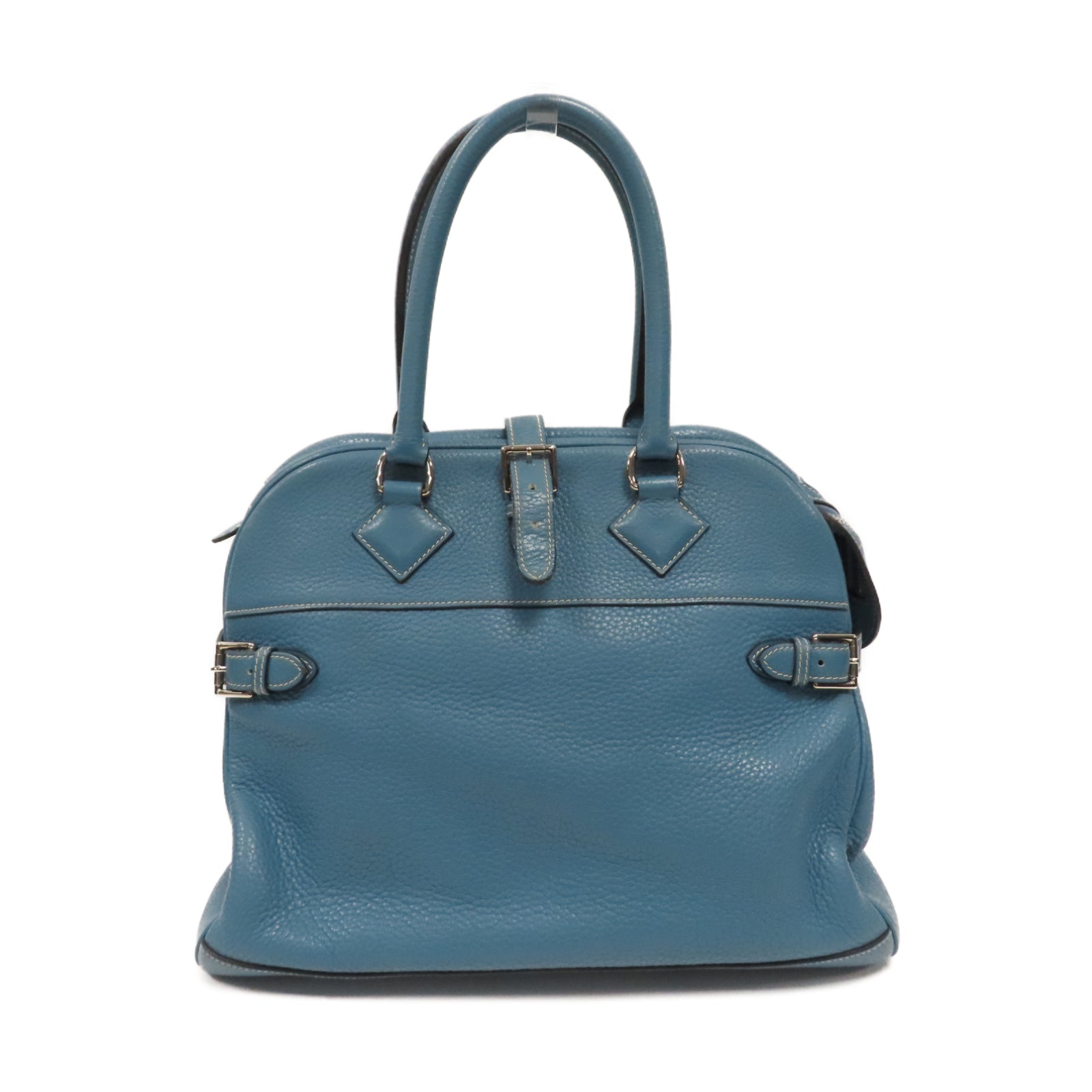 HERMES 【激減優惠】Clemence皮革Atlas 35銀扣手挽袋Blue Jeans牛仔藍色