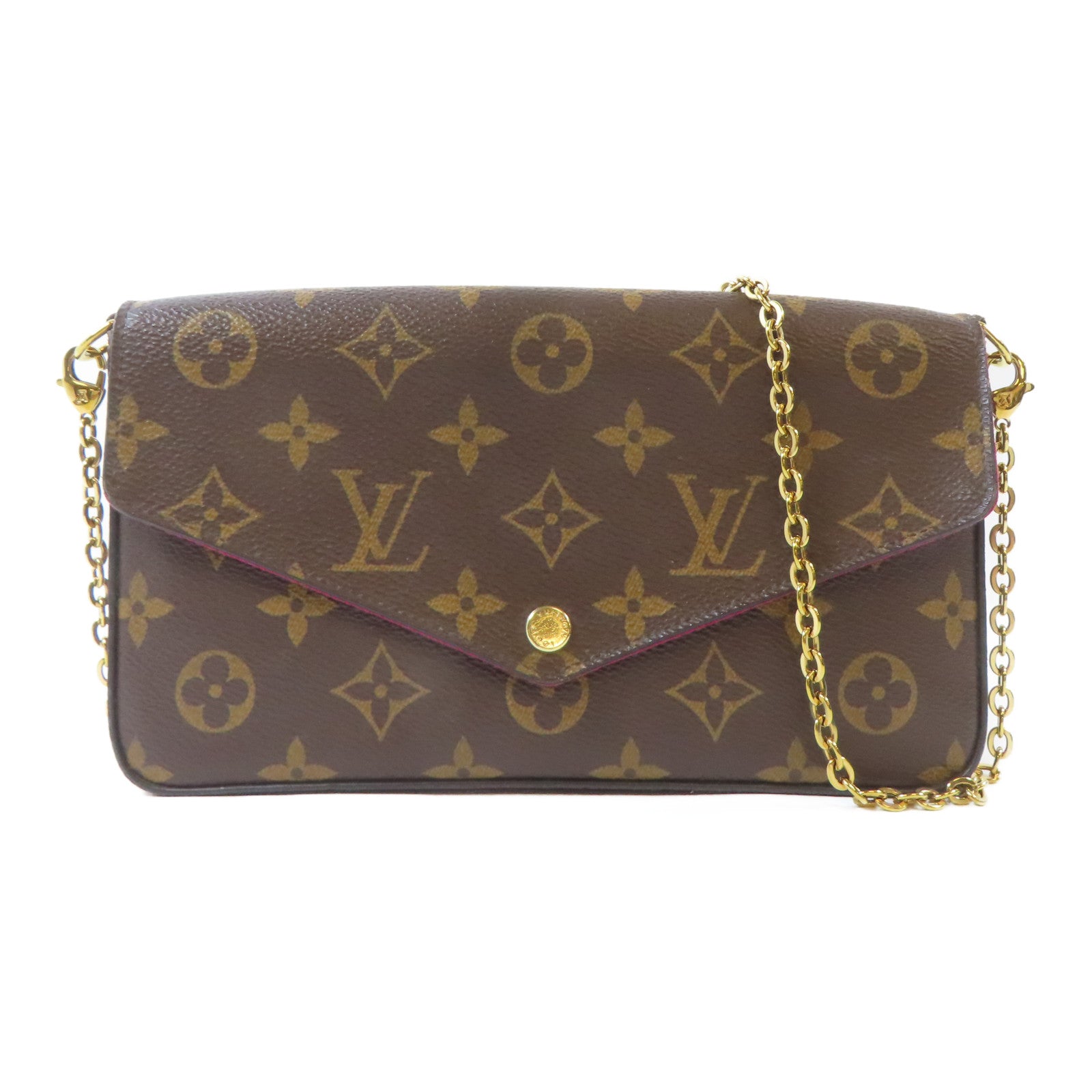 LOUIS VUITTON Monogram Felicie Pochette金扣鏈帶肩背袋啡色