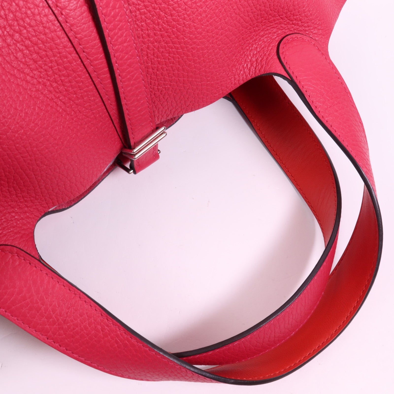 HERMES Clemence皮革Picotin MM銀扣手挽袋Rose Mexico
