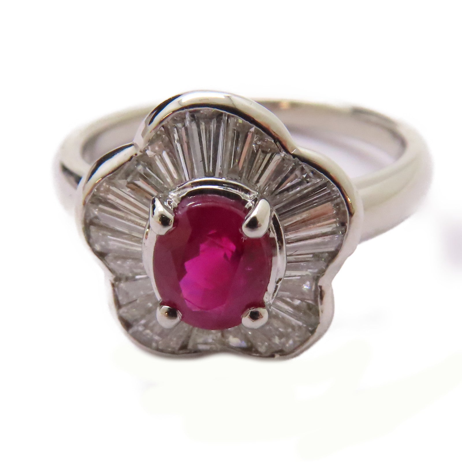 JEWELRY PT900鉑金Ruby Diamond Ring 0.73ct紅寶石/0.52ct鑽石戒指US#5.5