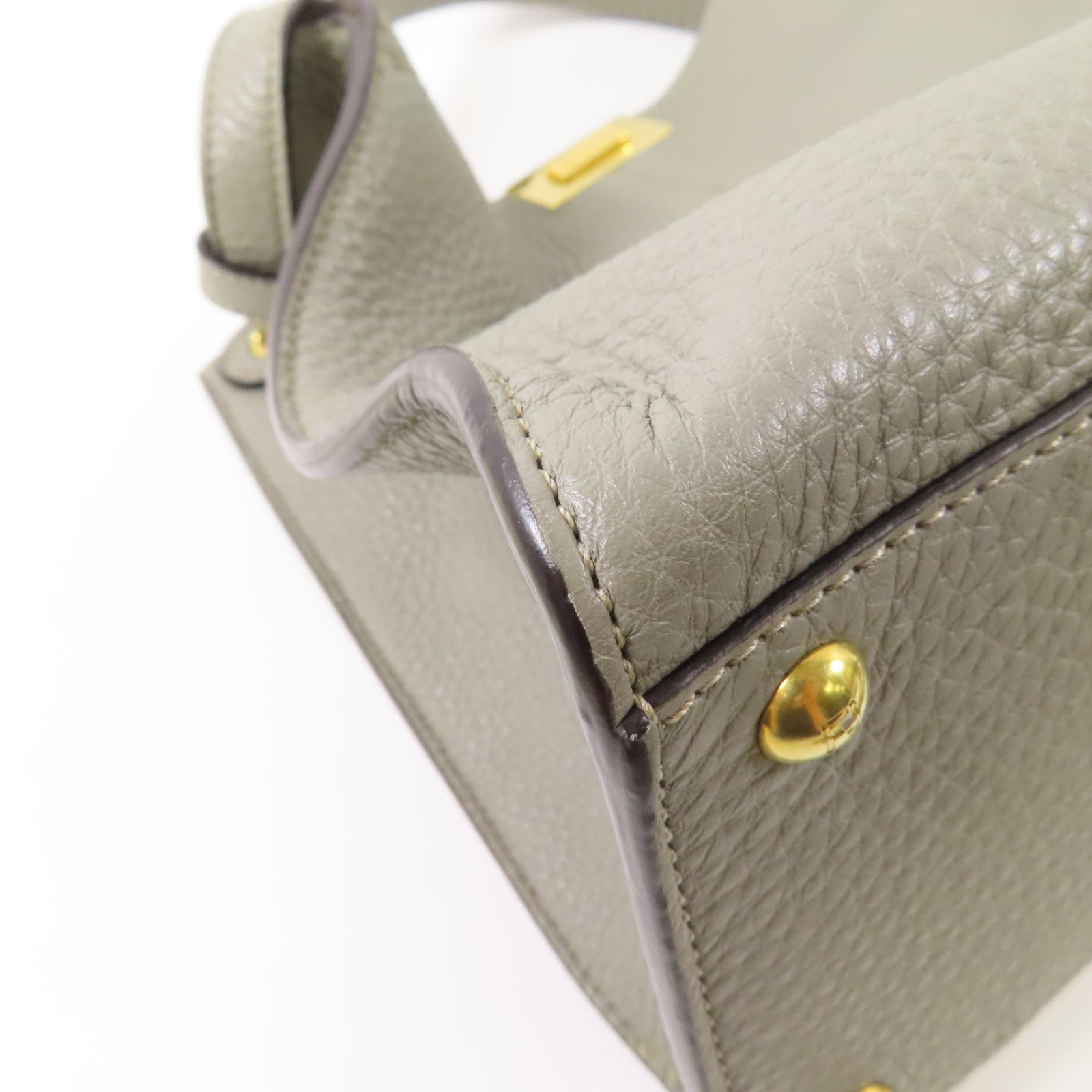 FENDI GHW Peekaboo X-Lite 2 Way Shoulder Handbag Calfskin Leather Gray