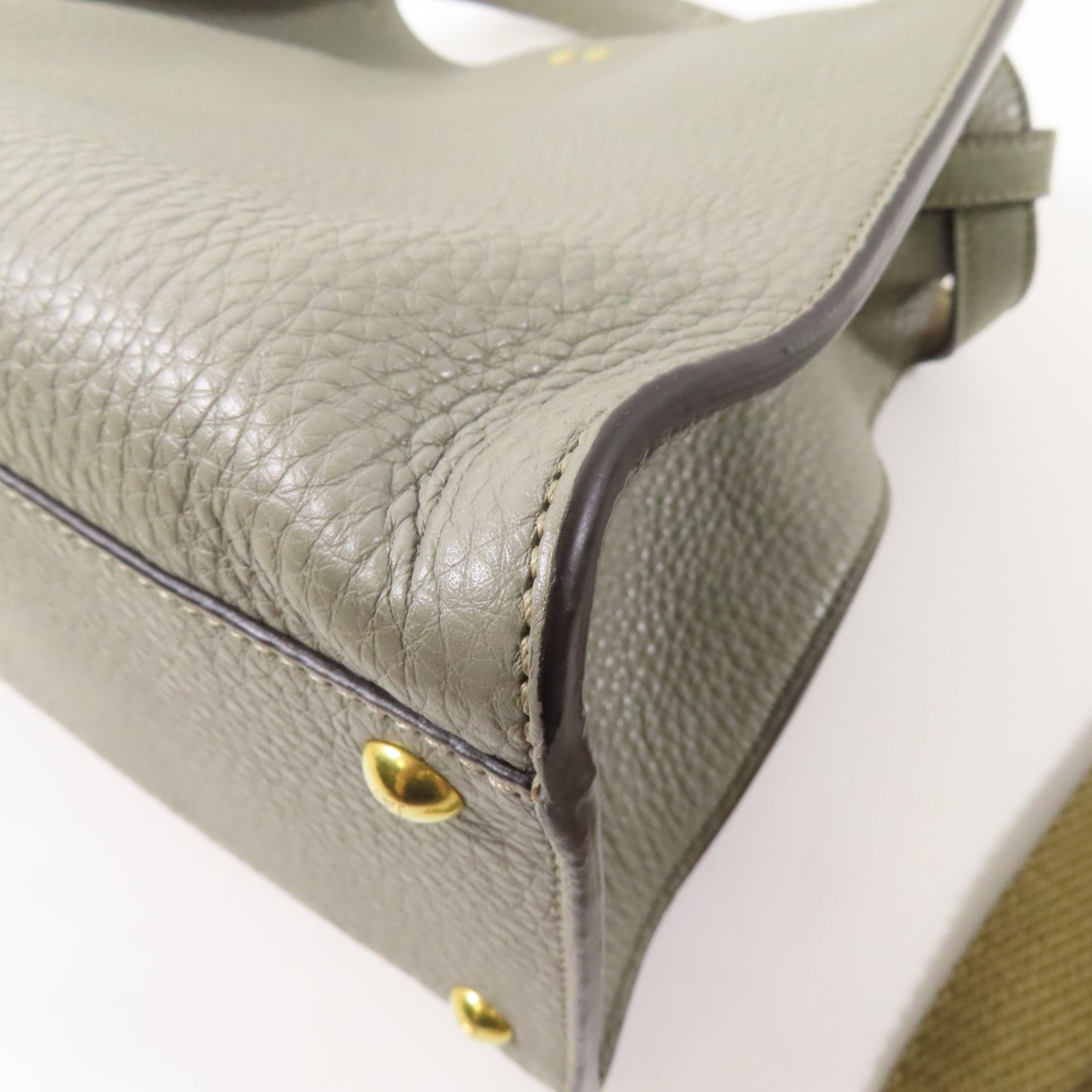 FENDI GHW Peekaboo X-Lite 2 Way Shoulder Handbag Calfskin Leather Gray